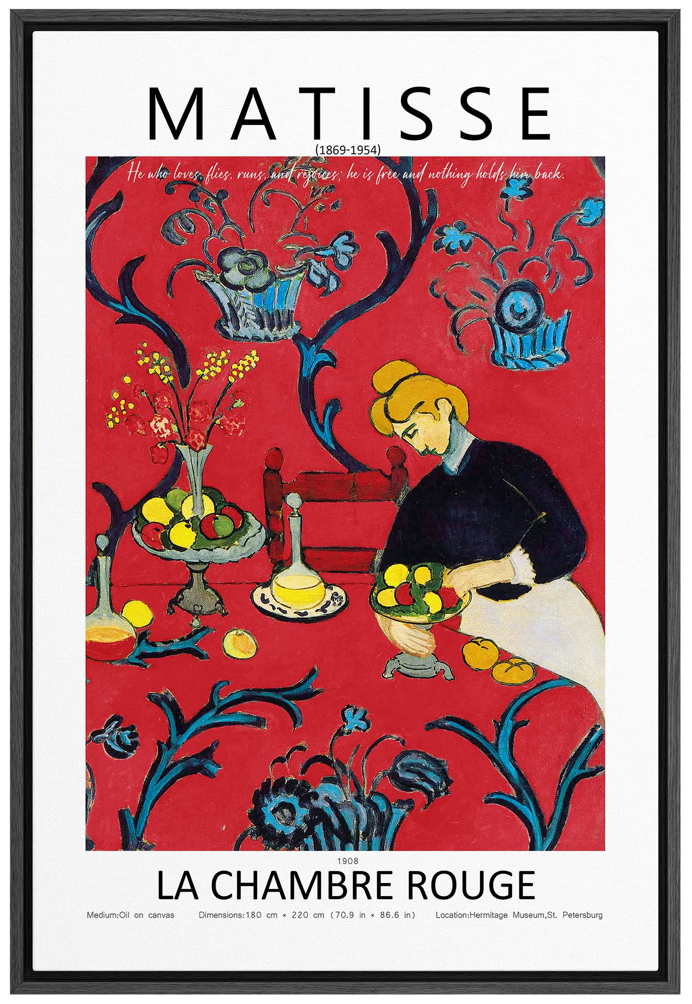 Signleader Framed Canvas Print Wall Art Henri Matisse The Red Flower Room Nature Wilderness Illustrations Fine Art Rustic Scenic