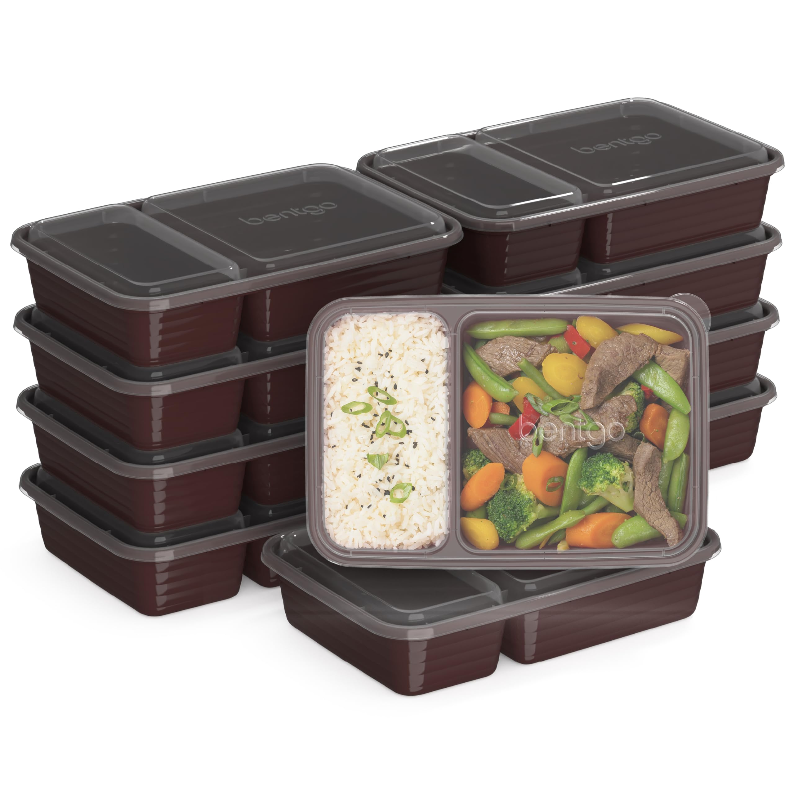 Bentgo 20-Piece Lightweight, Durable, Reusable Bpa-Free 2-Compartment Containers - Microwave, Freezer, Dishwasher Safe - Burgund
