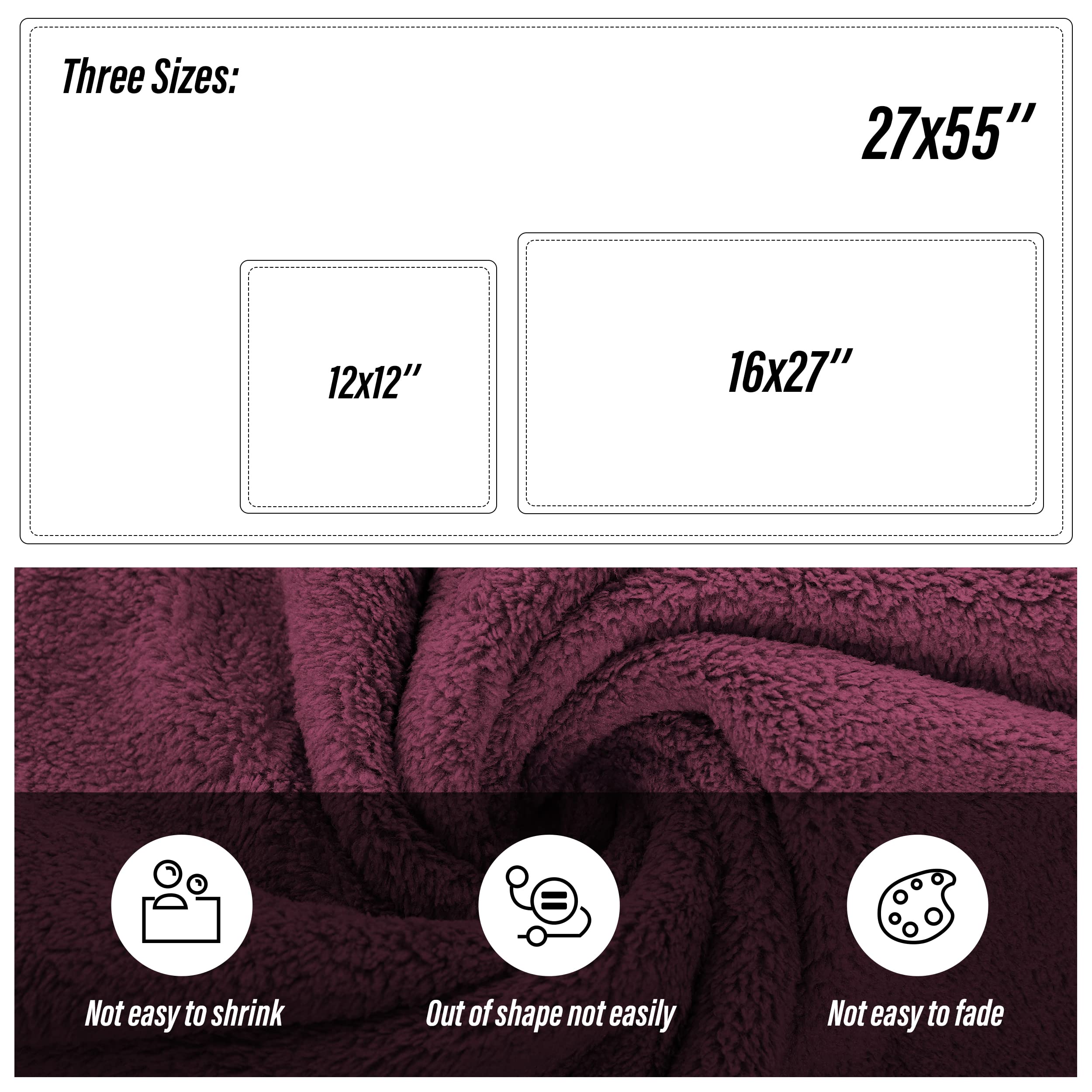 Moonqueen Ultra Soft Microfiber Coral Velvet Towel Set - Quick Drying, 2 Bath Towels, 2 Hand Towels, 2 Washcloths - Burgundy, 6