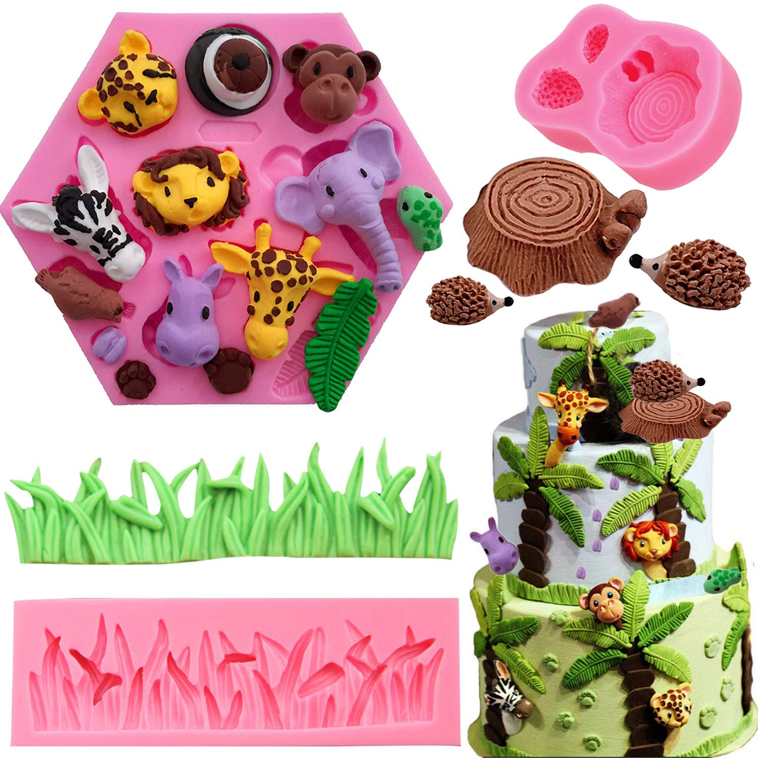 Jungle Safari Animal Fondant Molds, Forest Woodland Wild Animals Silicone Chocolate Cupcake Topper Cake Decorating Mold Gumpaste