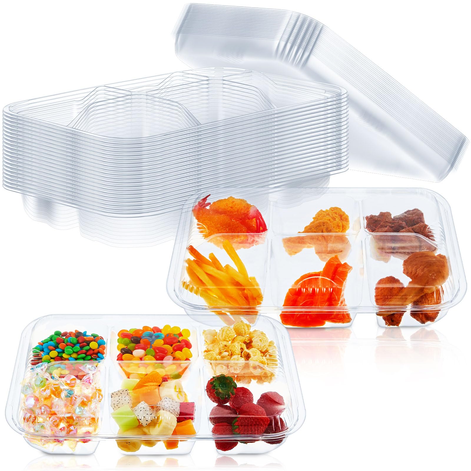 Mysora 20 Pack Bento Snack Containers 6 Compartment Disposable with Lid