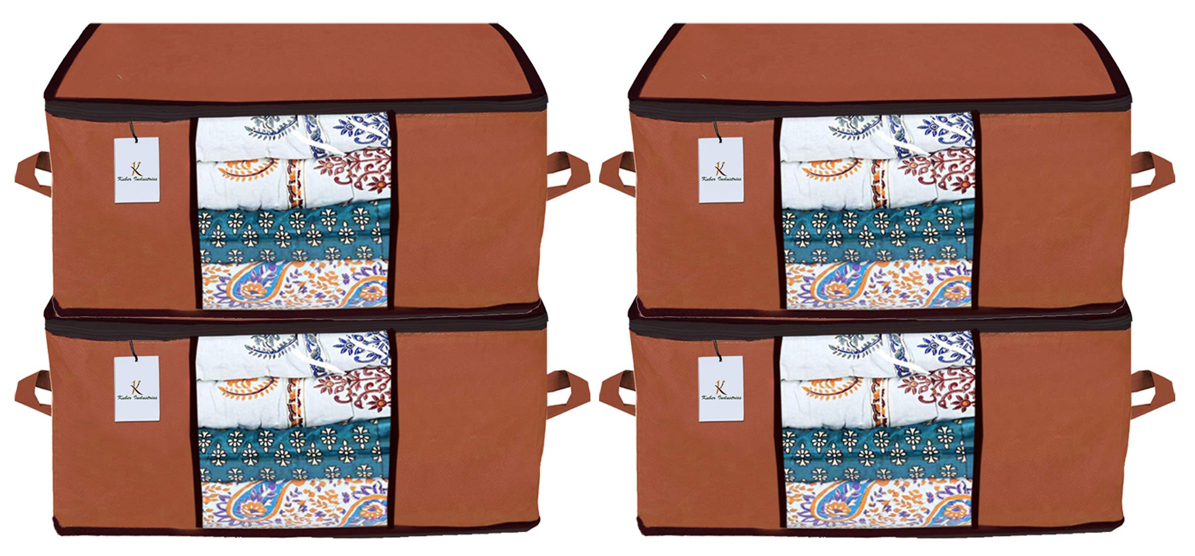 Kuber Industries Underbed Storage Bag, Storage Organiser, Blanket Cover Set Of 4  Dark Brown, Extra Large SizeCtktc23923