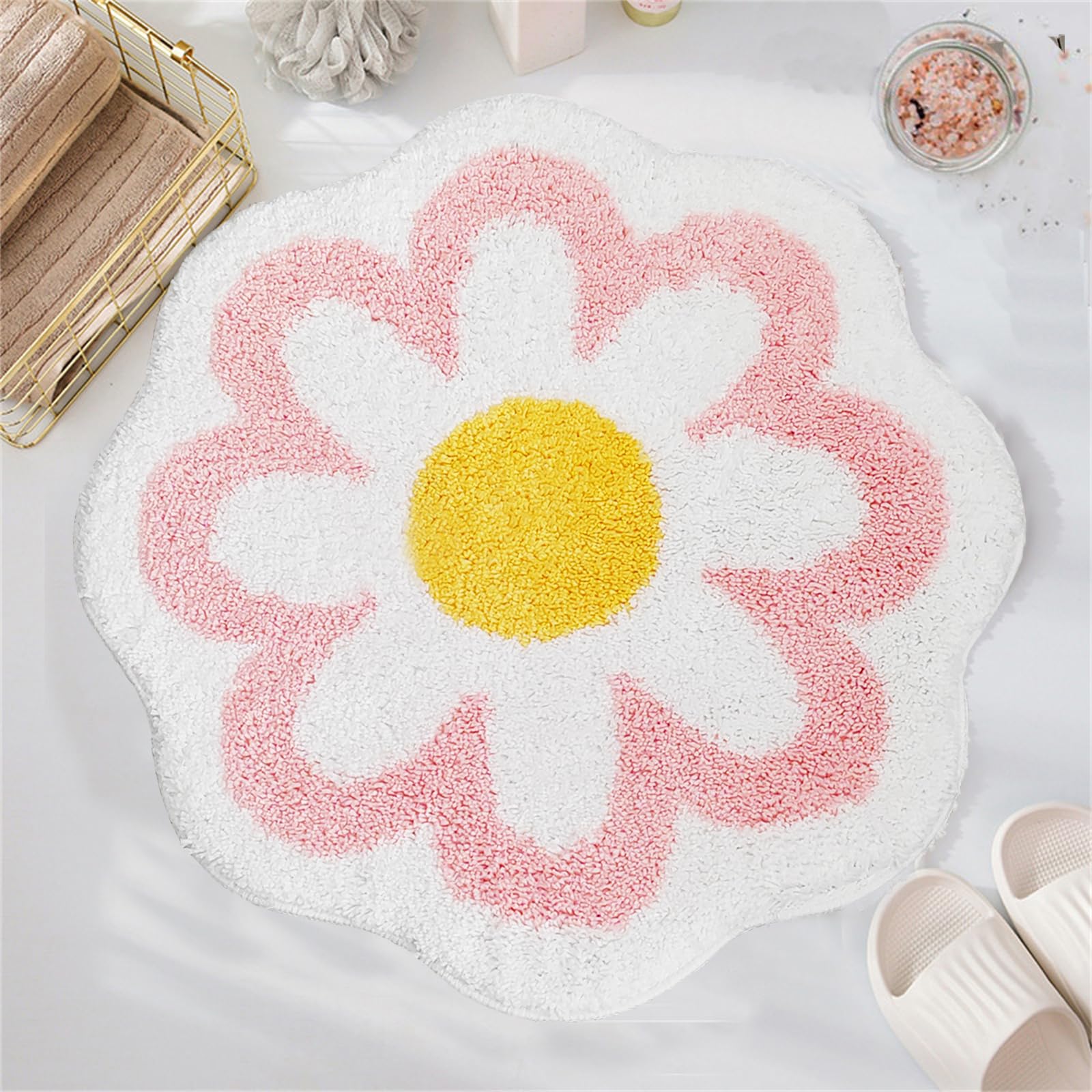 YRXRUS Flower Bath Mat, Light Pink Bathroom Rug, Beauty Bath Mats, Ultra Soft Microfiber Bath Rug, Machine Washable Flower Rug, 