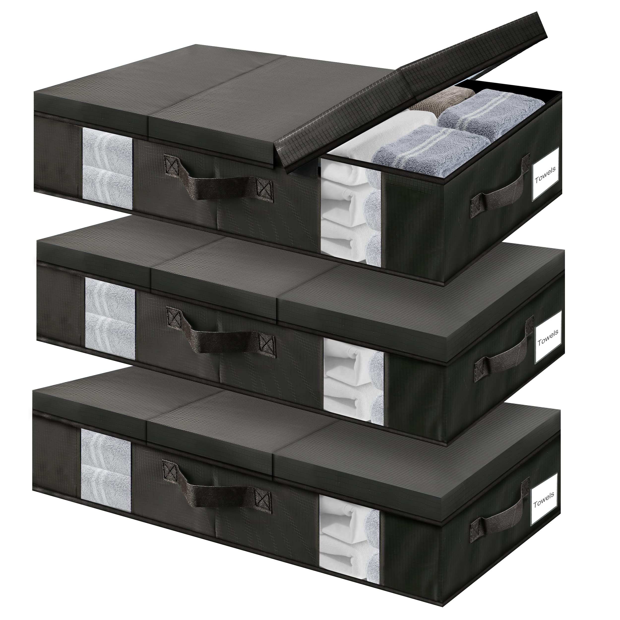 Supowin Underbed Storage Containers 3 Pack, Large Under Bed Storage Bins with Lid, Foldable Under the Bed Storage Drawer for Org