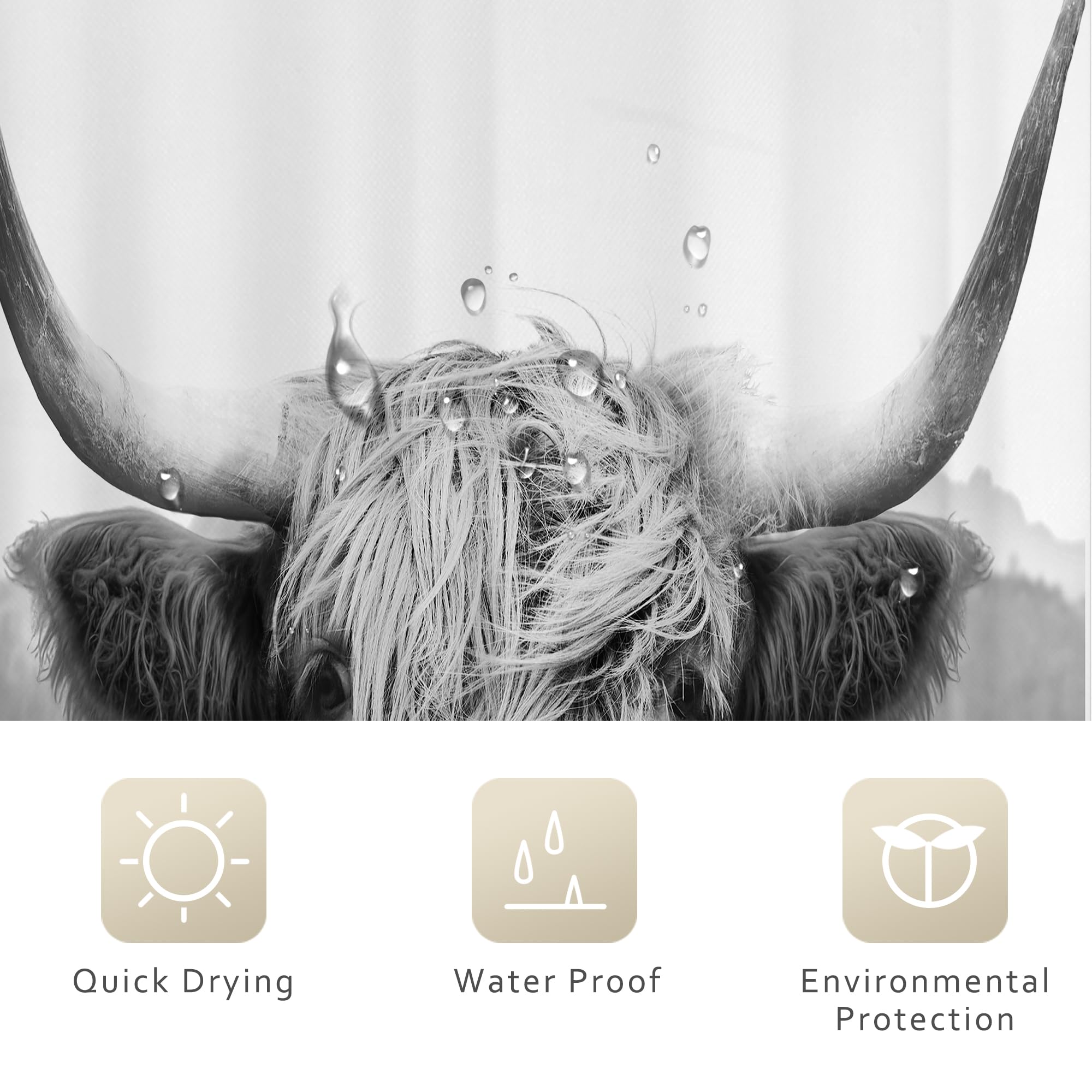 Riyidecor Small Stall Highland Cow Bull Shower Curtain 36Wx72H Inch Farmouse Western Animal Wildlife Funny Cute Sketch Waterproo