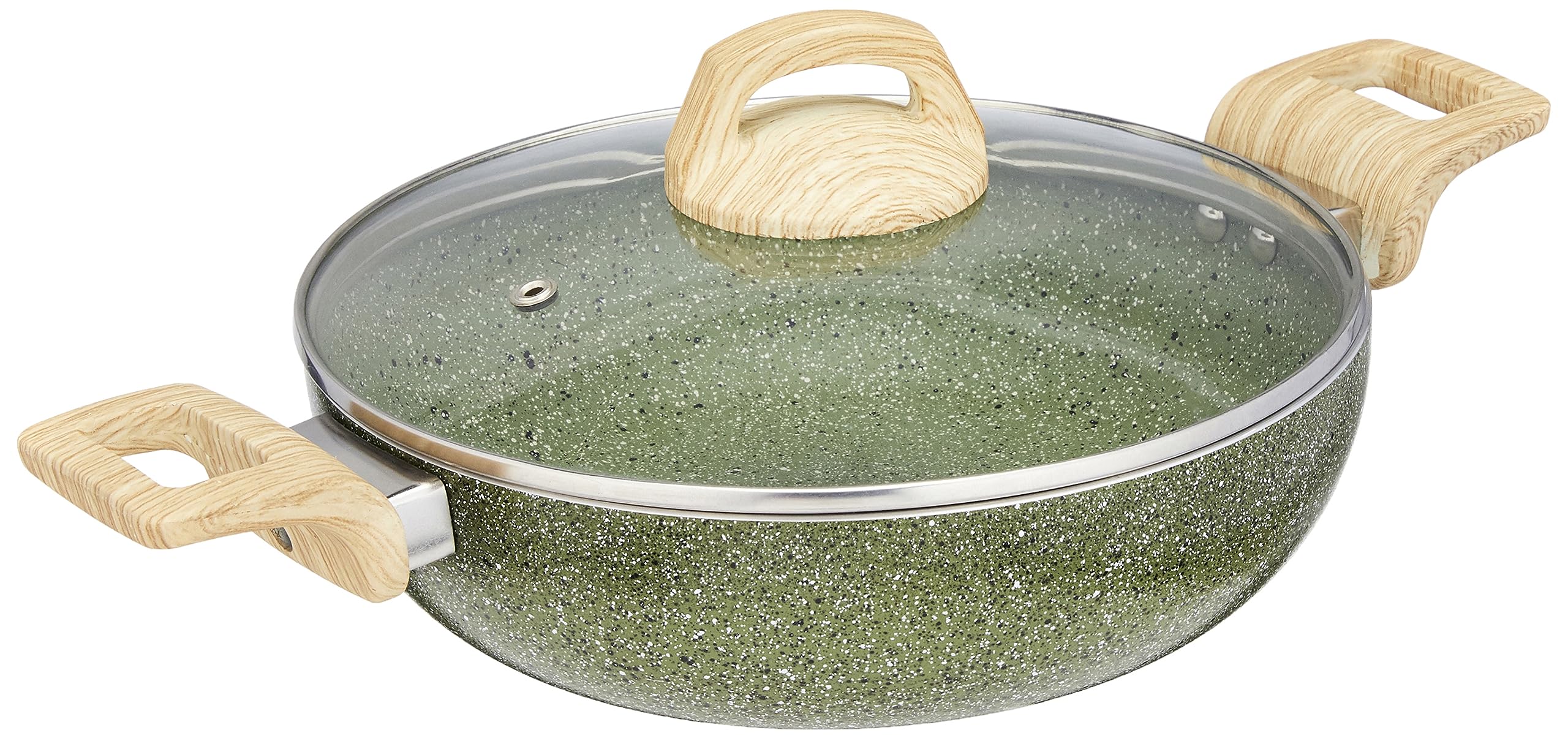 Amazon Basics Aluminium Granite Finish Non-Stick Induction Base Deep Kadai | 24Cm With Glass Lid | Granite Finish | Green | 1 Ki