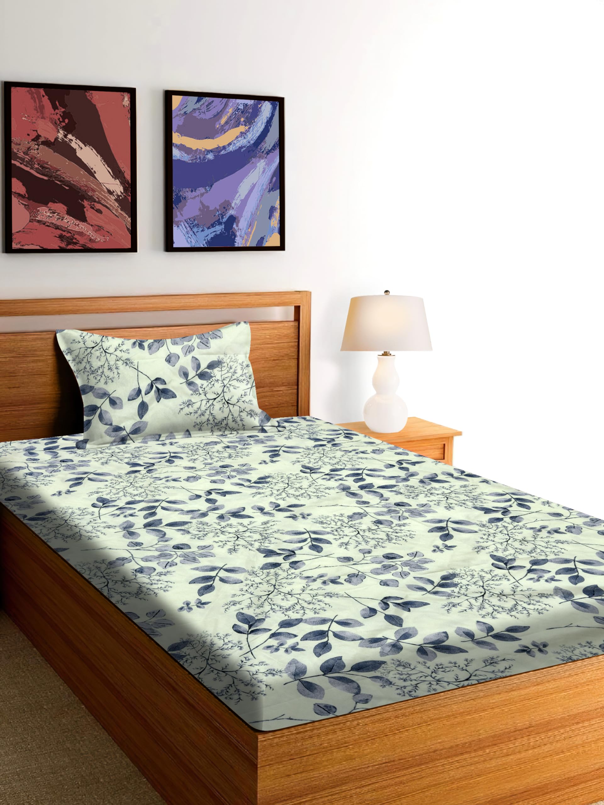 Rrc Gless Cotton Elegant Polycotton Elastic Fitted Bedsheet With 1 Pillow Cover 144 Tc,36X78 (Inches) Elastic On All Around Side