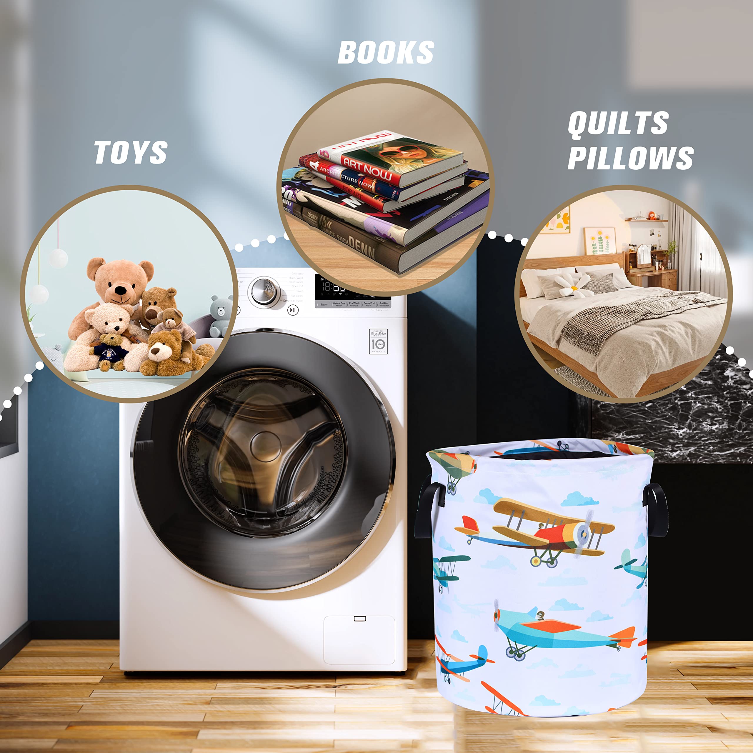 Funny Plane Laundry Basket Foldable Waterproof Oxford Cloth Tote Bag Laundry Hamper Clothes Storage Bucket Toy Organizer For Bat