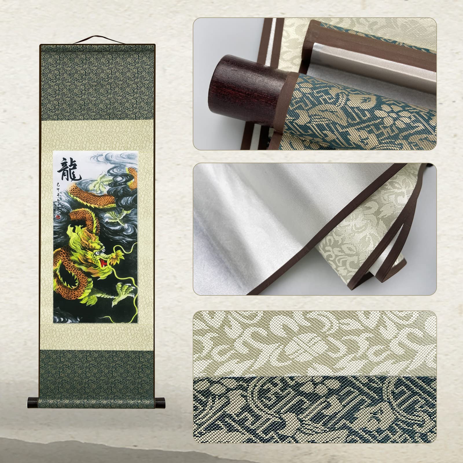 Chinese Landscape Painting Asian Wall Art Silk Scroll Painting Chinese Dragon Decoration Painting Scroll Wall Five Paws Golden D