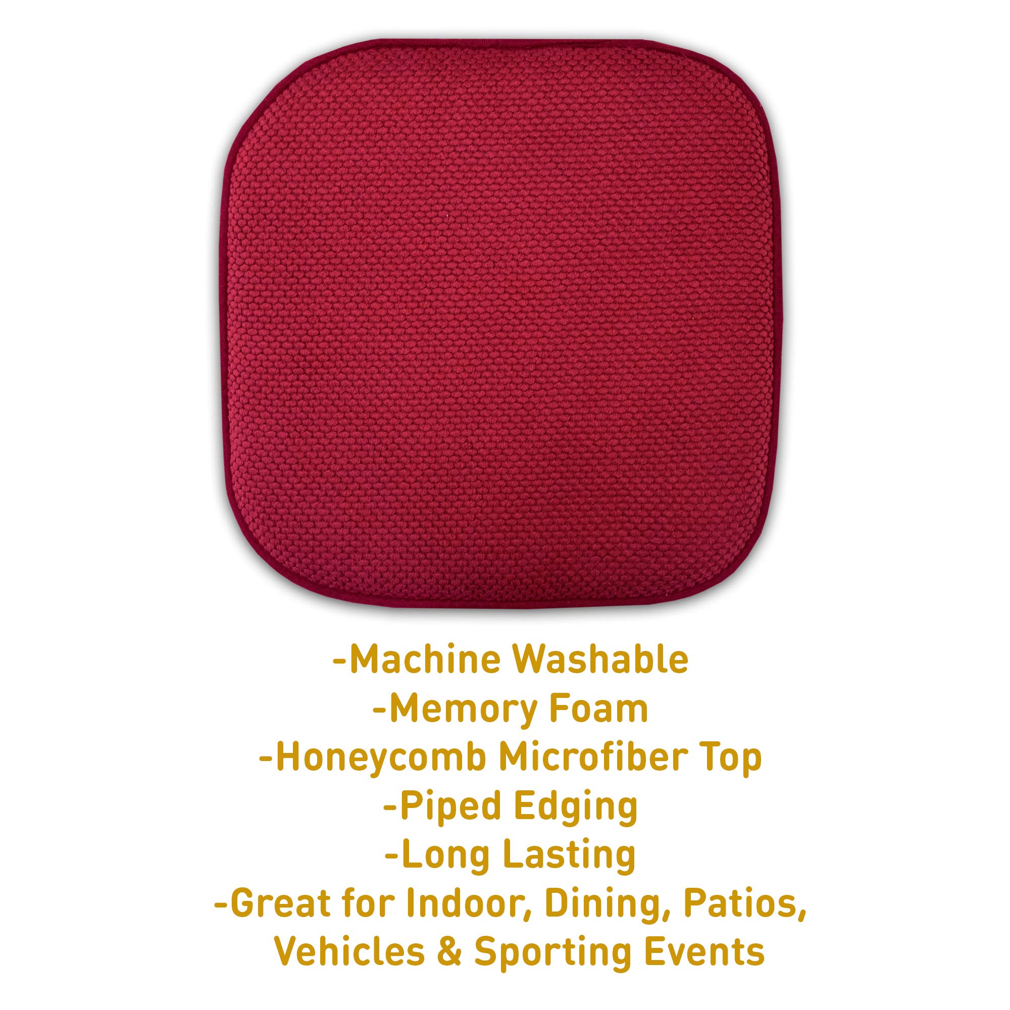 Sweet Home Collection Cushion Memory Foam Chair Pads Honeycomb Nonslip Back Seat Cover 16'' X 16'' 4 Pack Red