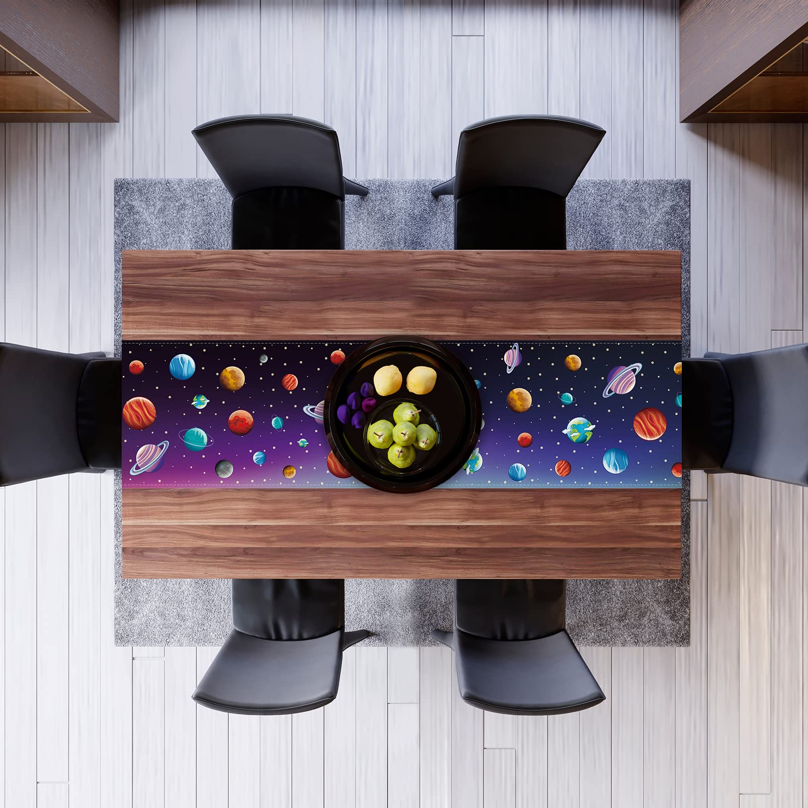 Linen Space Table Runner Glitter Solar System Planets Tablecloth Galaxy Stars Starry Night Home Kitchen Table Decorations And Su