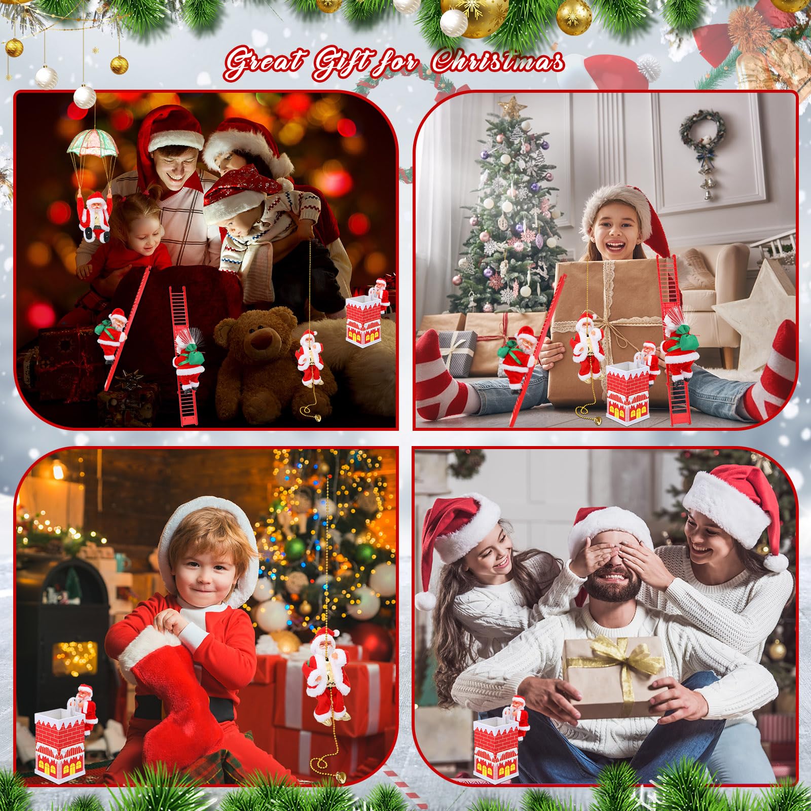 Poen 5 Pcs Electric Climbing Santa Decoration - Santa Claus Climbing Tree Rope Ladder Parachute Somersault Musical Hanging Ornam