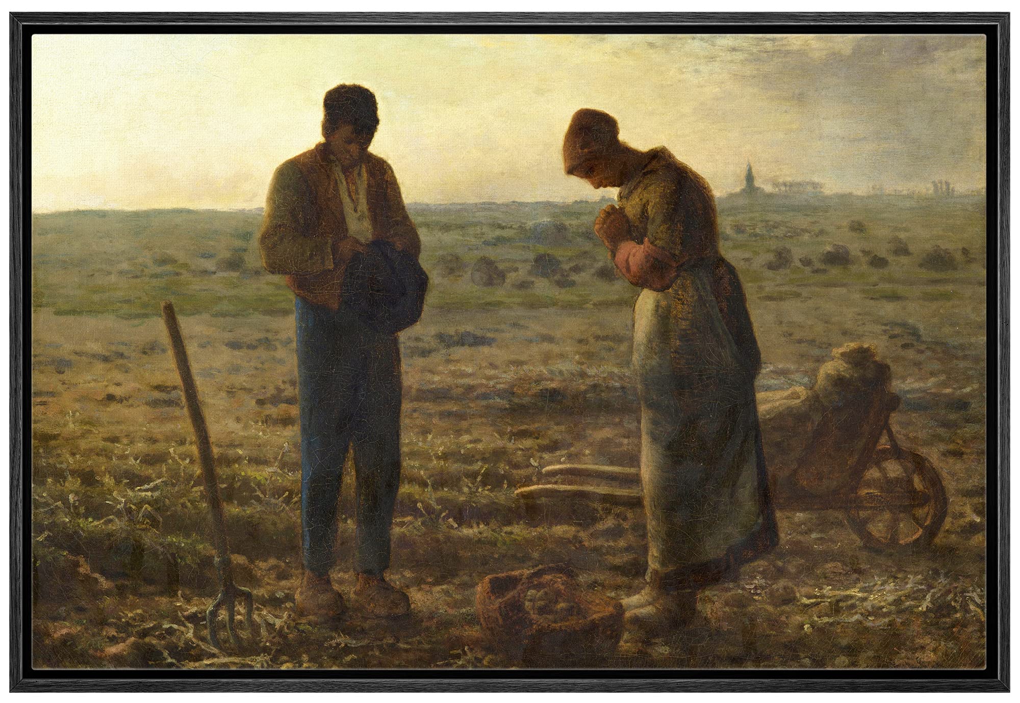 Wall26 - The Angelus By Jean-Francois Millet - Framed Canvas Print Wall Art Famous Painting Reproduction - 24''X36'' Black