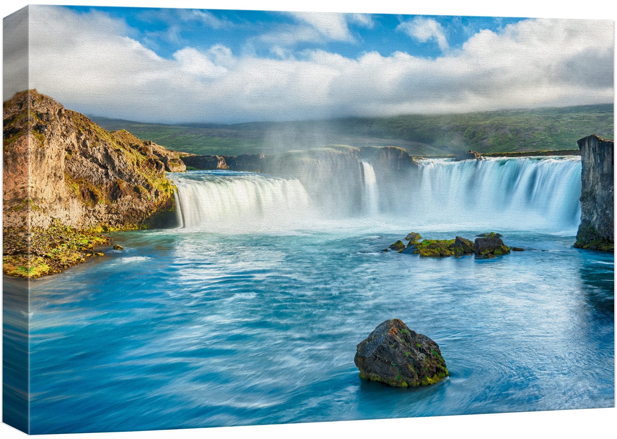 Wall26 Framed Canvas Print Wall Art Aerial View Of Icelandic Waterfall Nature Wilderness Photography Realism Chic Scenic Rustic