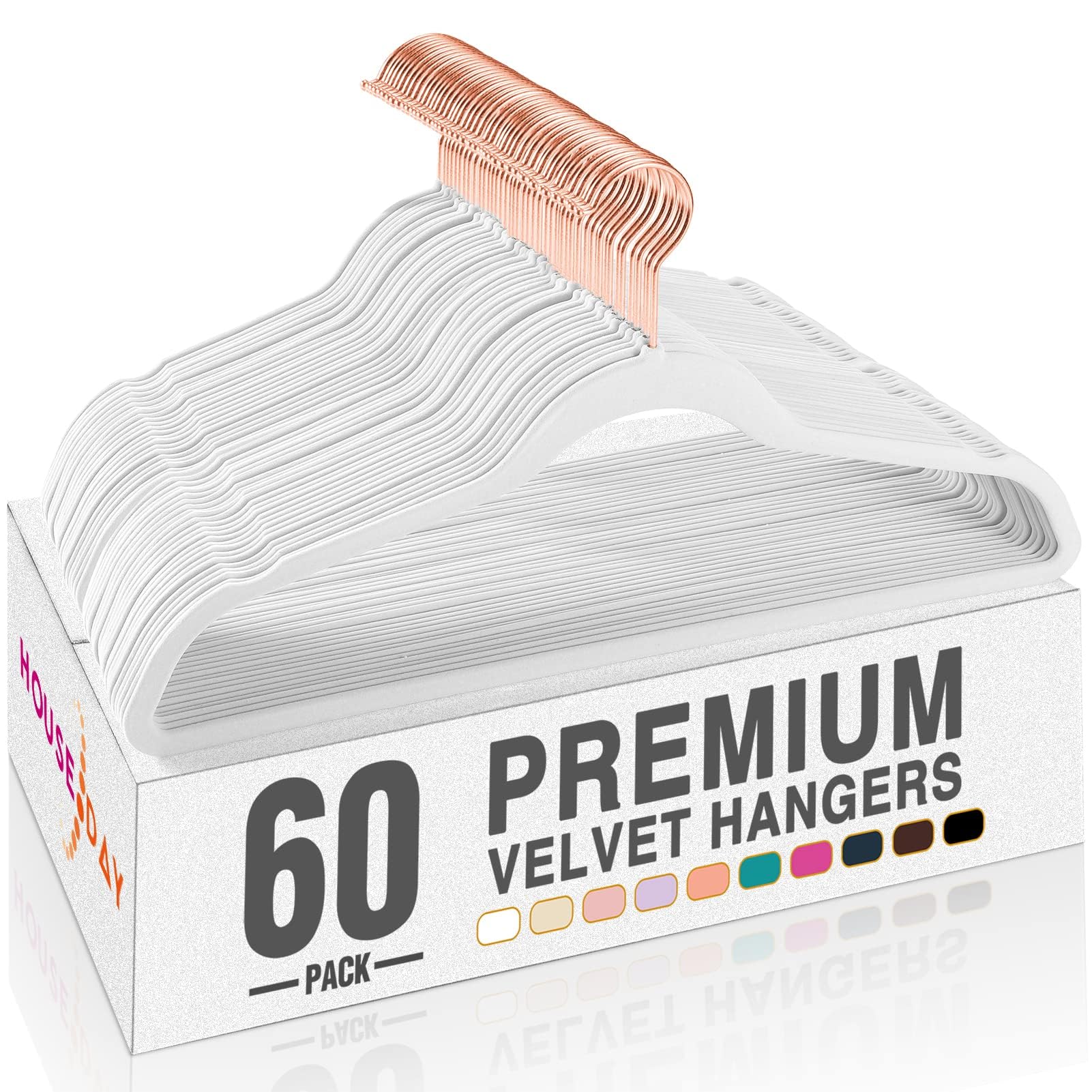 HOUSE DAY White Velvet Hangers 60 Pack  Premium Clothes Hangers Non-Slip Felt Hangers  Sturdy White Hangers Heavy Duty Coat Hangers  Durable Suit Hangers for Space Saving  No Hanger Marks Gold Hook