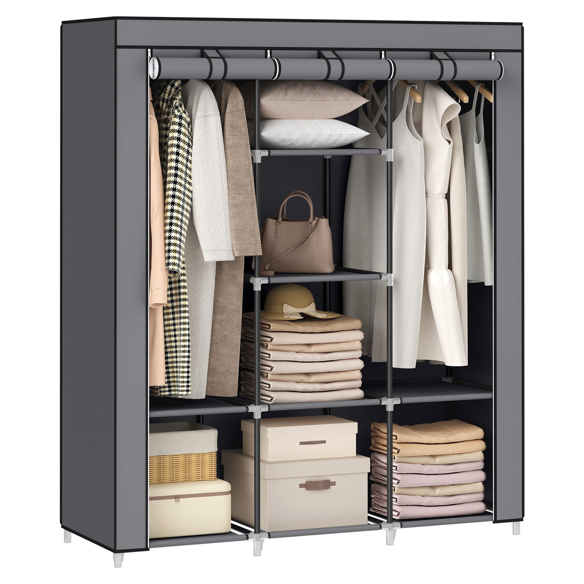 Songmics Portable Closet, 51.2 Inch Large Capacity Wardrobe Closet Organizer With Fabric Cover, Hanging Rods And Shelves, 51.2 X