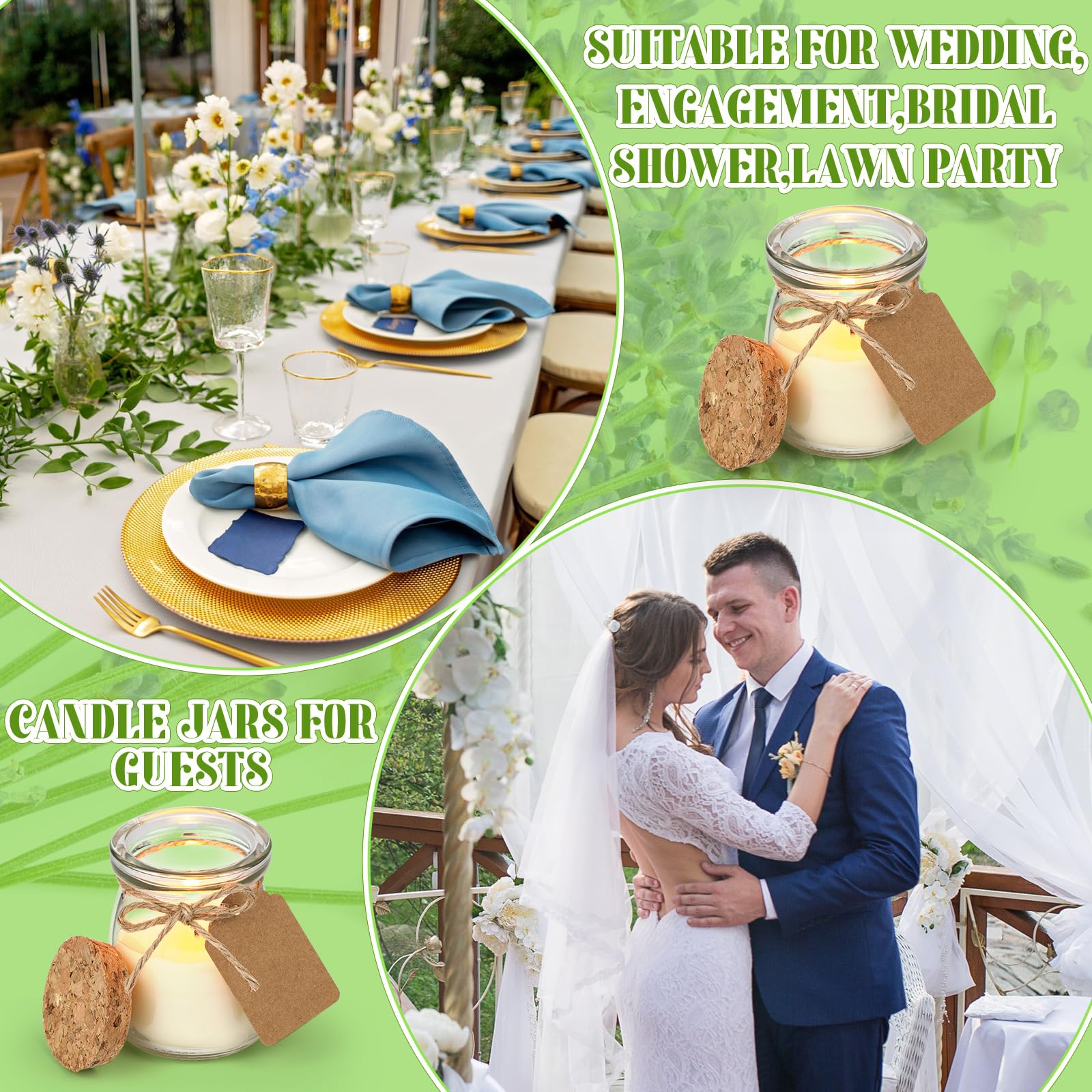 MTLEE 24 Pcs Wedding Jar Candles for Guests Wedding Candle Gift Natural Wax Candles with DIY Tag Cards for Bridesmaid Baby Showe