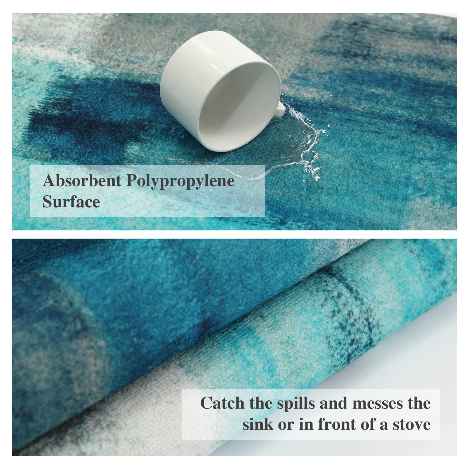Mayhmyo Teal Mat Turquoise And Grey Rugs Non Skid Washable 17X48+17X24 Set Of 2 Abstract Art Kitchen Floor Mats For Dining Floor