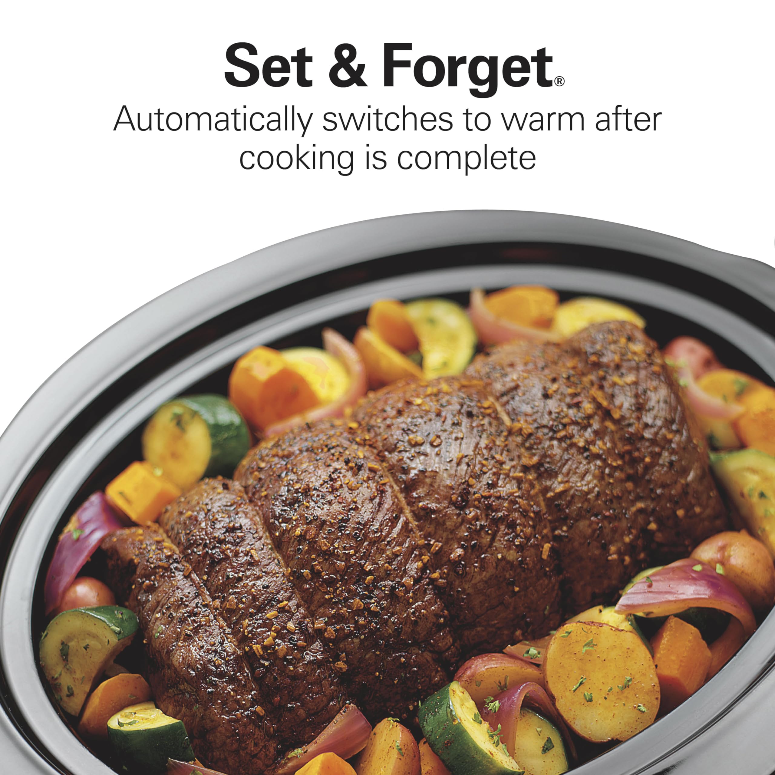 Hamilton Beach Portable 7 Quart Programmable Slow Cooker With Three Temperature Settings, Lid Latch Strap For Easy Travel, Dishw