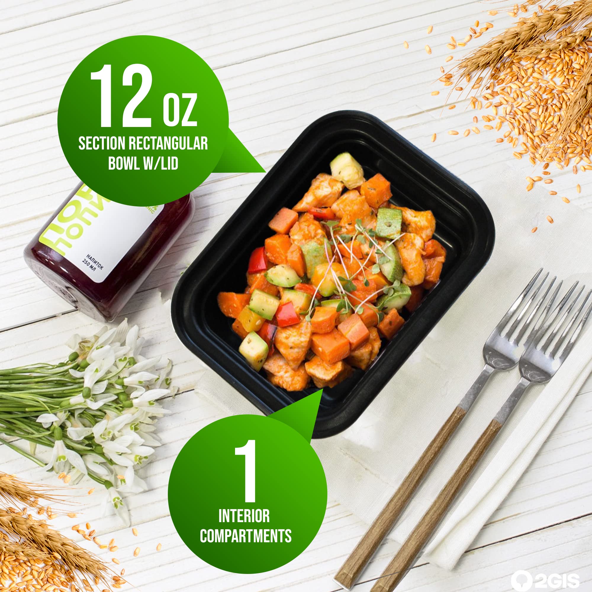 Fonteme Single Compartment Meal Prep - 25 Pack - Small - 12Oz - Container With Airtight Lid - Freezer, Microwave & Dishwasher Sa