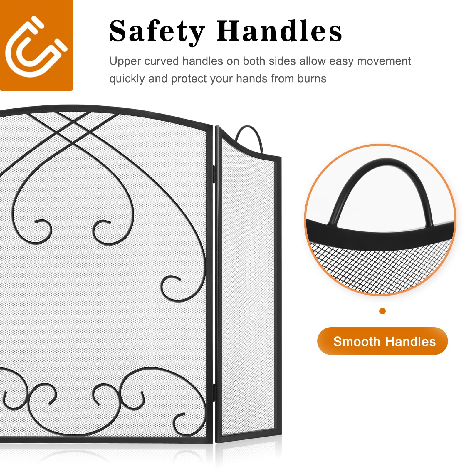 Gtongoko 3 Panel Fireplace Screen With Handles 48'' W X 29'' H New Version Modern Wrought Iron Decorative Large Fire Spark Guard