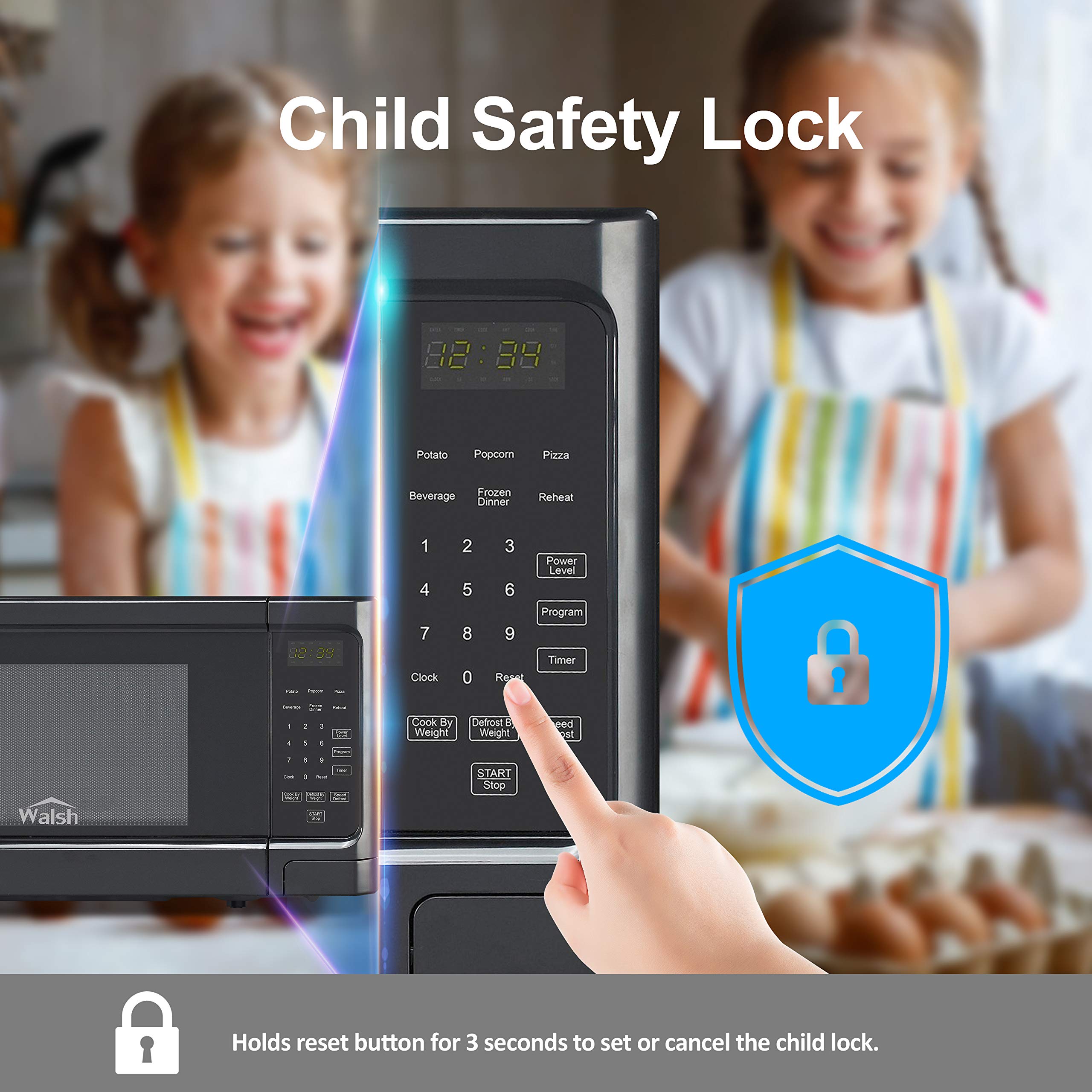 Walsh Wscms311Bk-10 Countertop Microwave Oven, 6 Cooking Programs Led Lighting Push Button, 1.1 Cu.Ft/1000W, Black