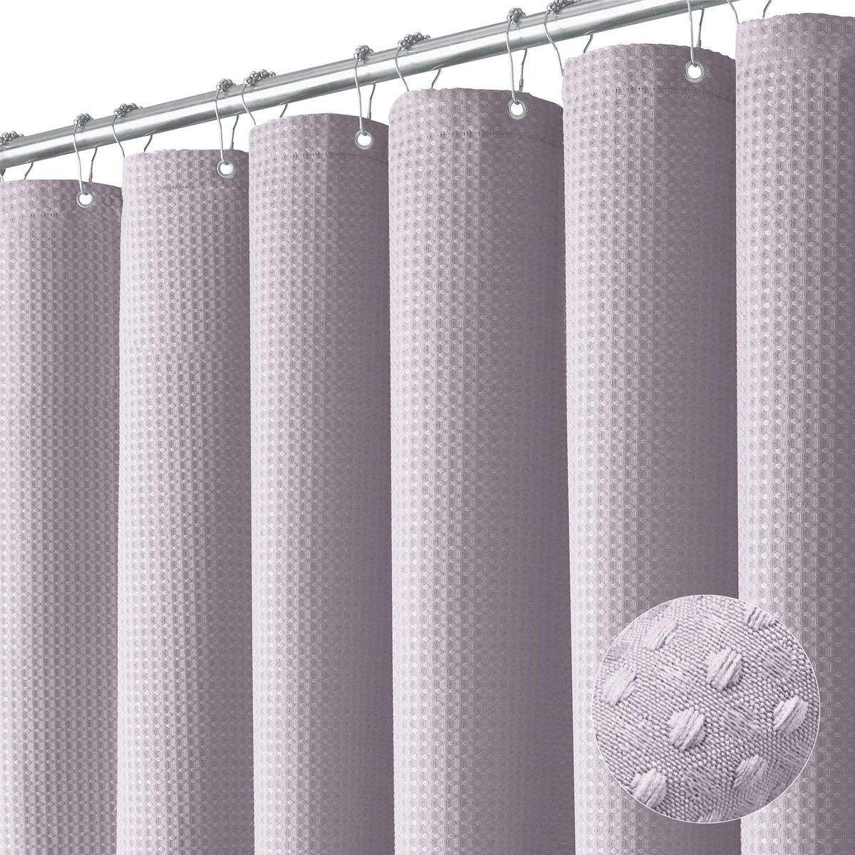 Dynamene Lavender Fabric Shower Curtain - Waffle Weave Textured Heavy Duty Cloth Shower Curtains For Bathroom, 256Gsm Hotel Luxu