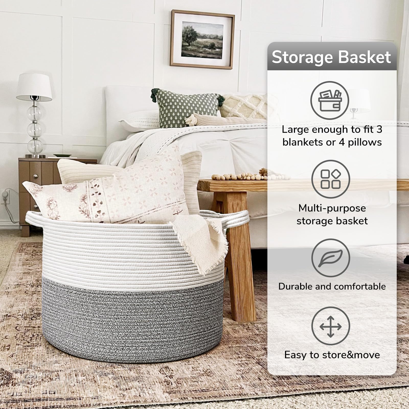 Goodpick Extra Large Rope Basket, 83L Blanket Basket Living Room, Baby Toy Storage Basket, Soft Towel Basket, Woven Storage Bask