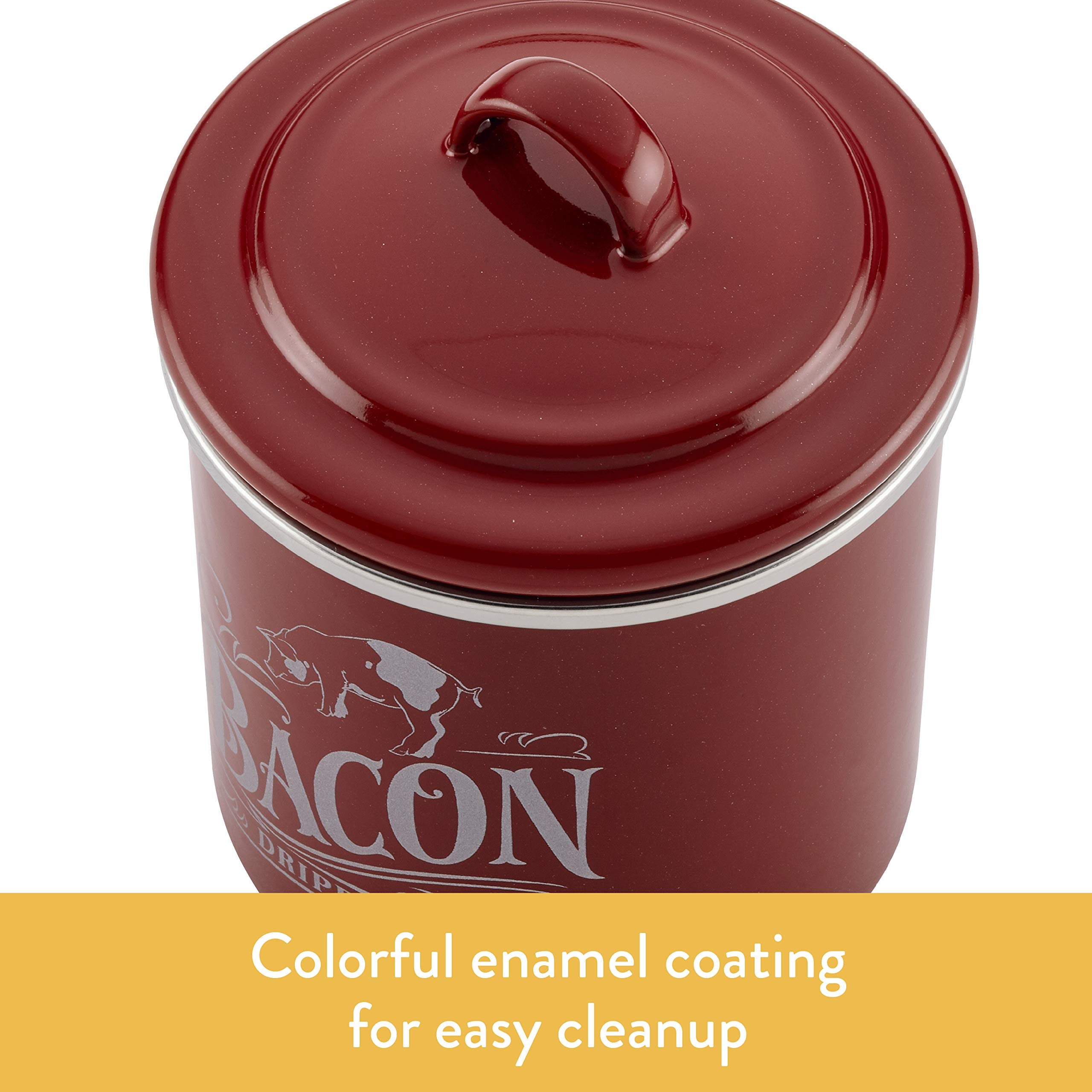 Ayesha Curry Enamel on Steel Bacon Grease Can / Bacon Grease Container - 4 Inch  Red