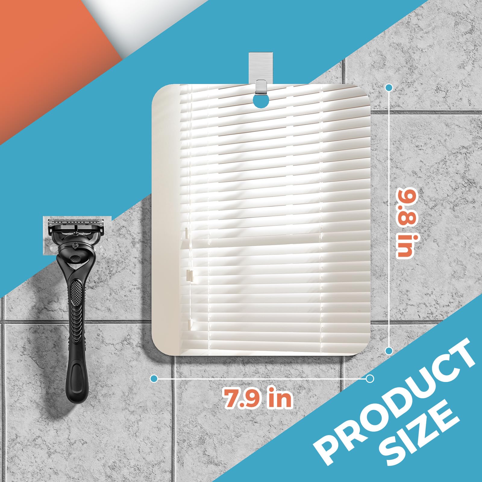 Leaocaao Shower Mirror Fogless, 7.8In X 9.8In Fogless Mirror For Shower, Shower Mirror Fogless For Shaving With 1 Adhesive Hooks