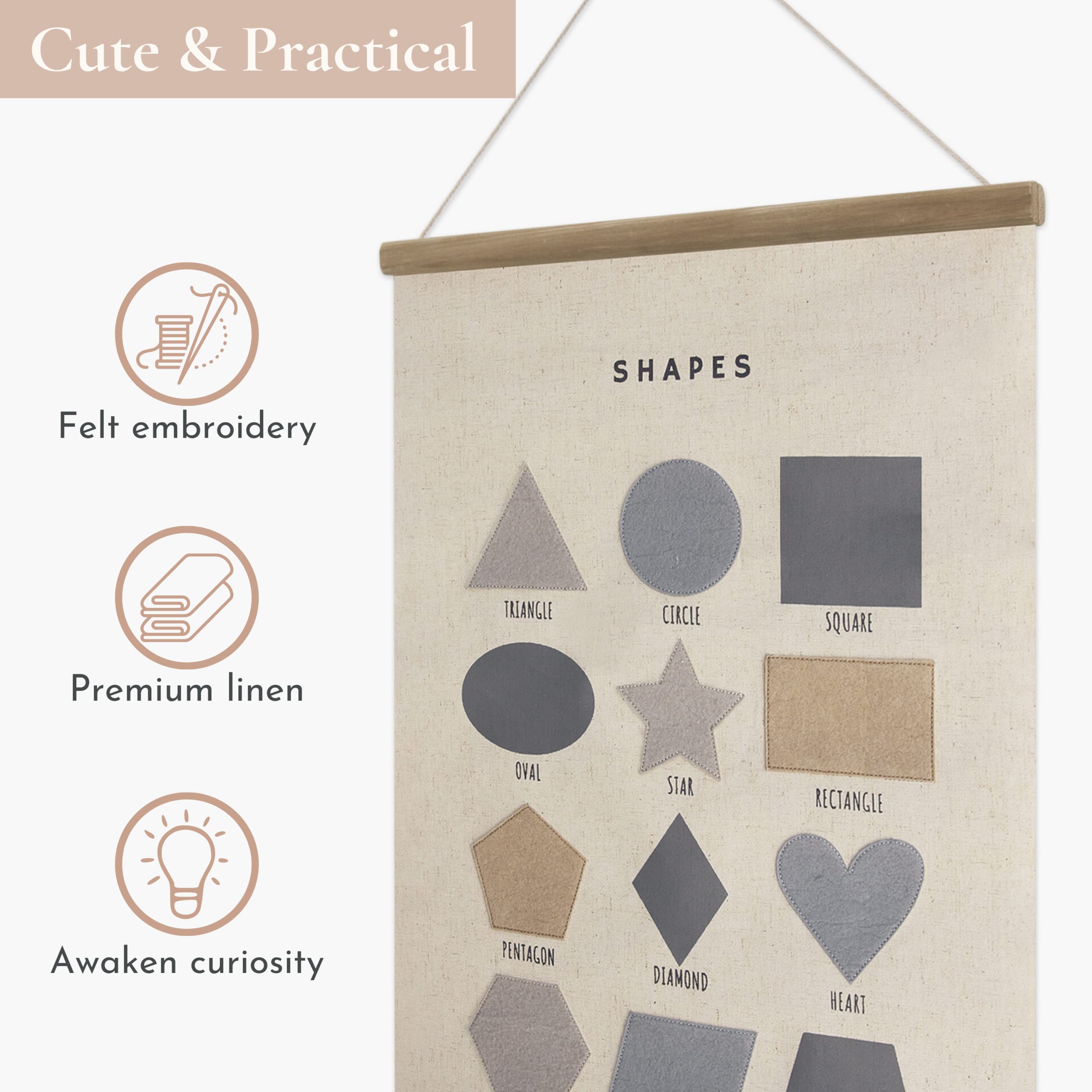 Bon Et Beau 16  24 Inch Embroidered Shape Poster Framed With Wood Hanger - Neutral Gray Wall Decor For Boys Nursery, Bedroom, Pl