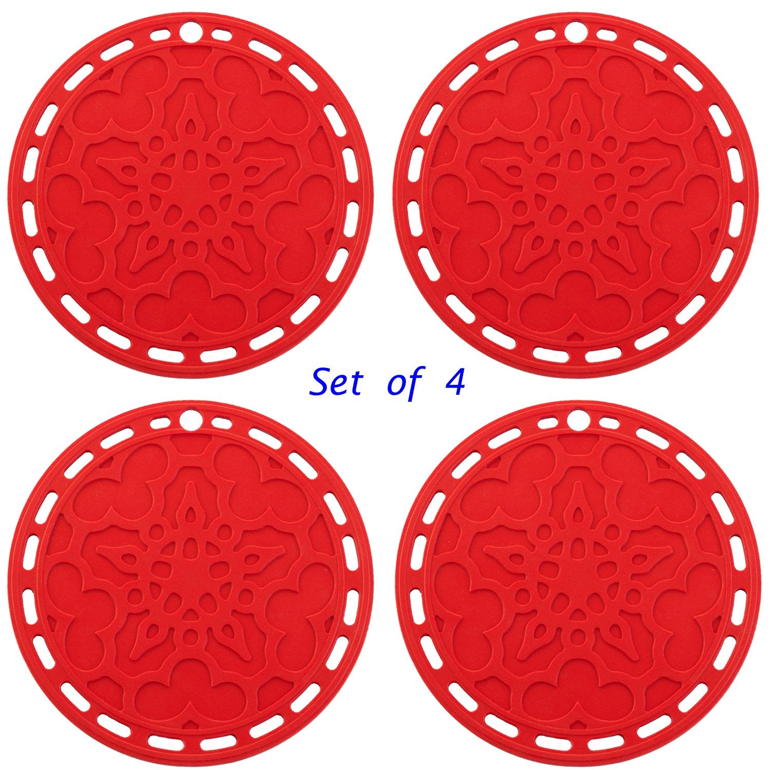 Silicone Hot Pads (Set Of 4) - 6 In 1 Multi-Purpose Kitchen Tool, Pot Holder, Splatter Guard, Microwave Cover, Jar Opener, Decor