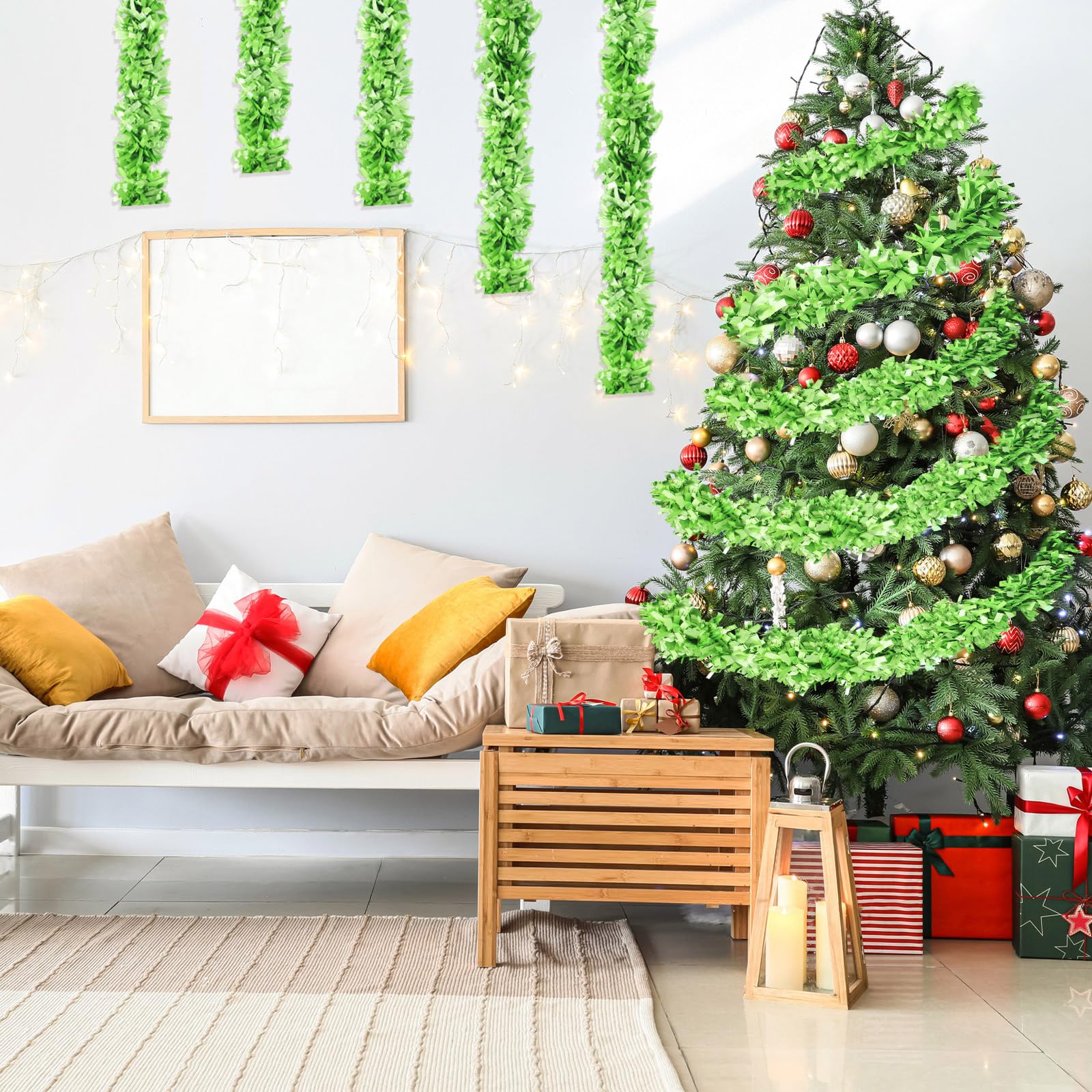 Dingion 59 Feet Christmas Tinsel Garlands Metallic Twist Garland Hanging Garland Ornaments for Halloween Christmas Tree Party Su