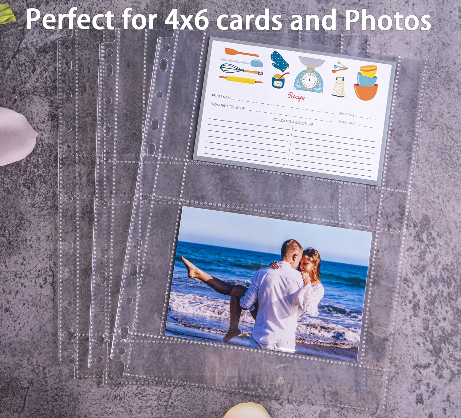 30 Pack 120 Pockets 4X6 Recipe Card Sleeves,3 Ring Binder Recipe Card Protector Pages,Double Sided 2 Pocket Refill Sheets For Re