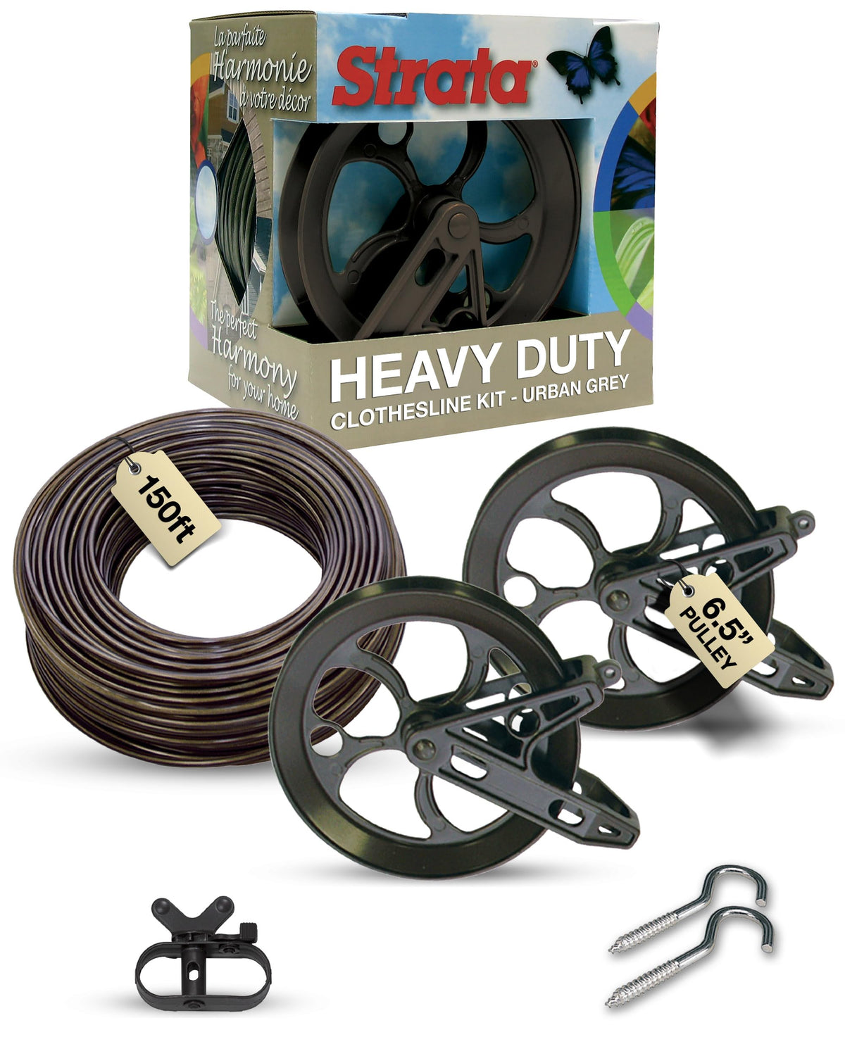 Strata Aged Bronze Harmony Clothesline Outdoor Heavy Duty Kit - 150 Feet Galvanized Wire Pvc Coating, 6.5'' Aged Bronze Clothesl