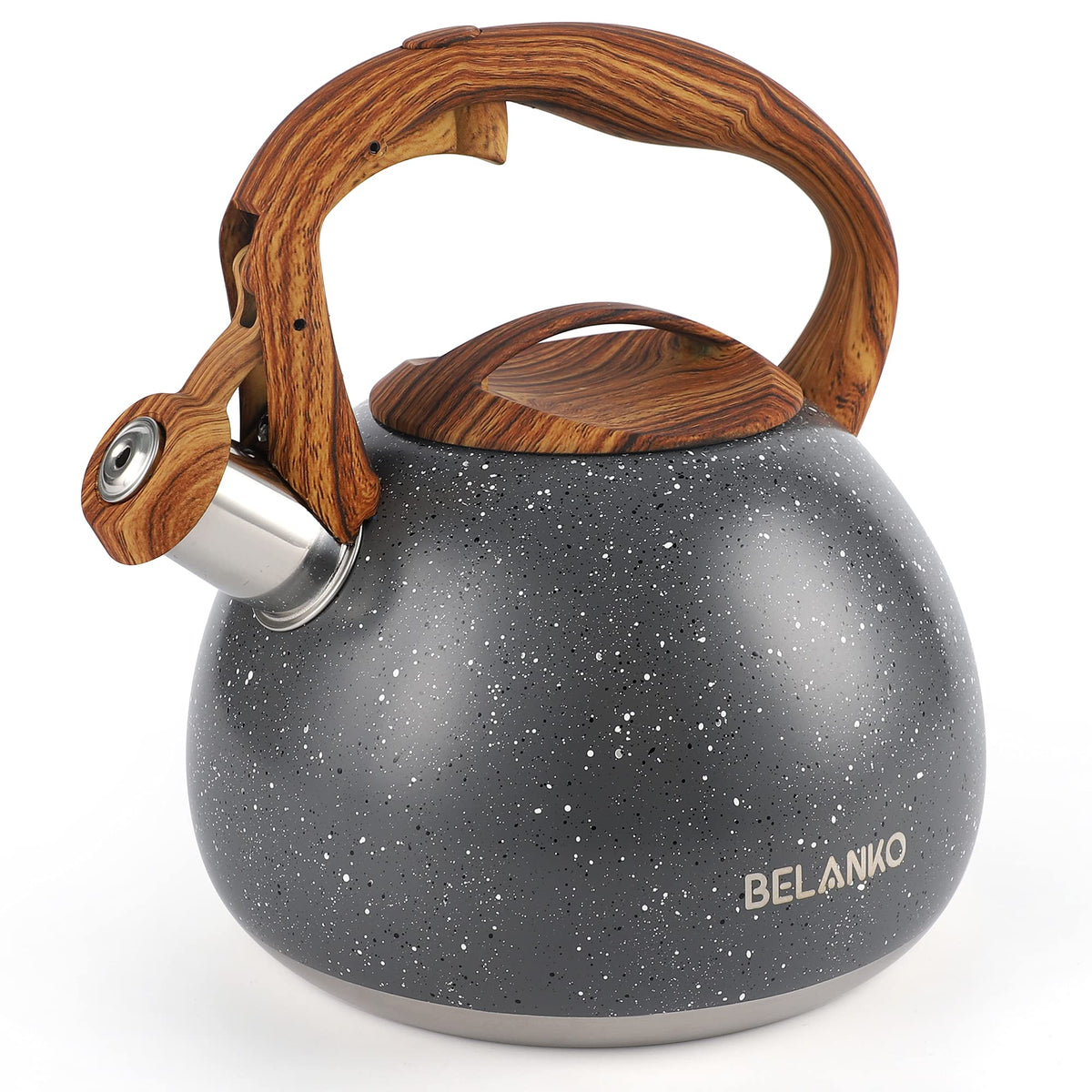 Tea Kettle, 2.7 Quart Belanko Teapot For Stovetops Wood Pattern Handle With Loud Whistle Food Grade Stainless Steel Tea Pot Wate