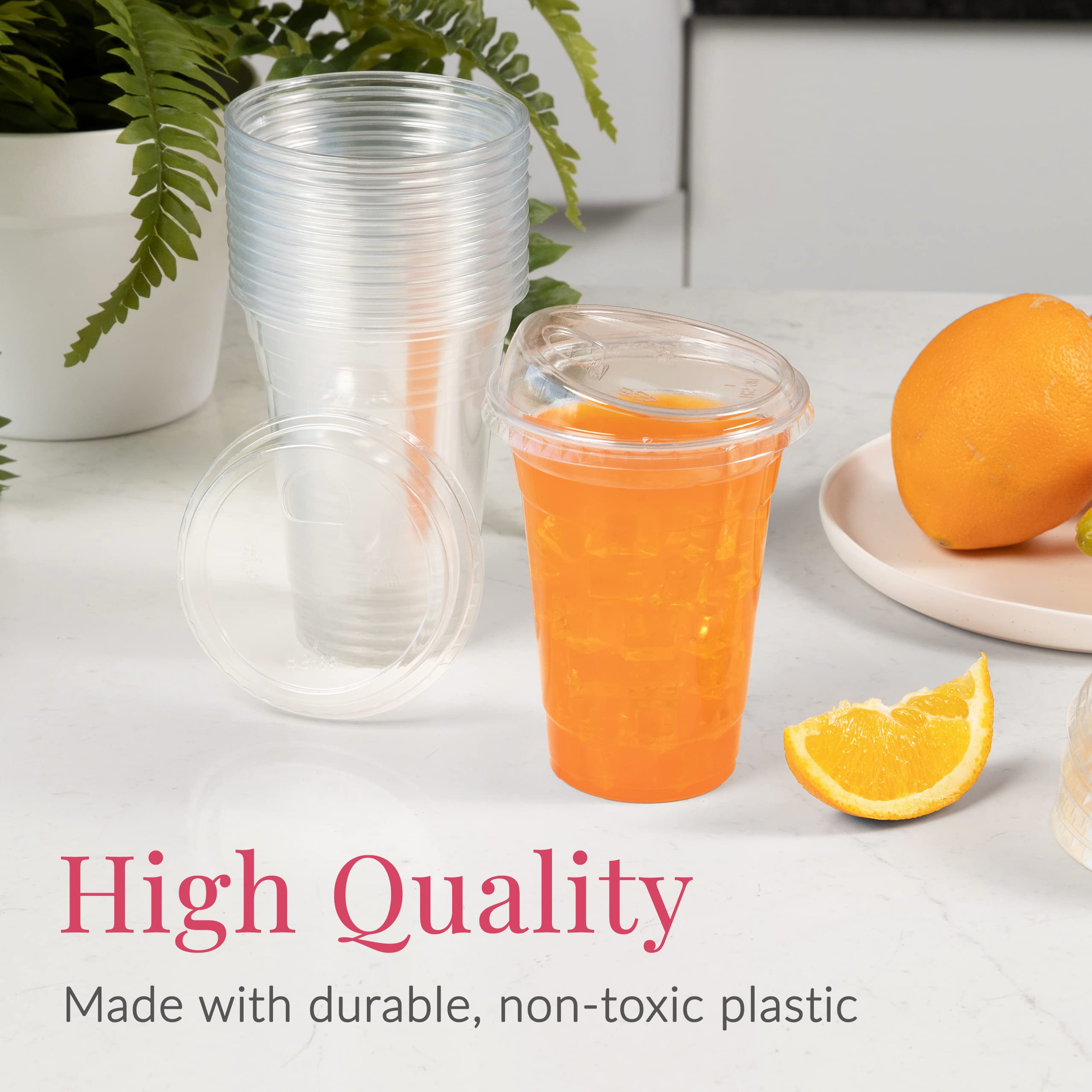 Prestee 100 Clear Disposable Iced Coffee Cups with Lids, 16oz - Plastic Cups with Strawless Sip Lids - Durable Cold Brew, Smooth