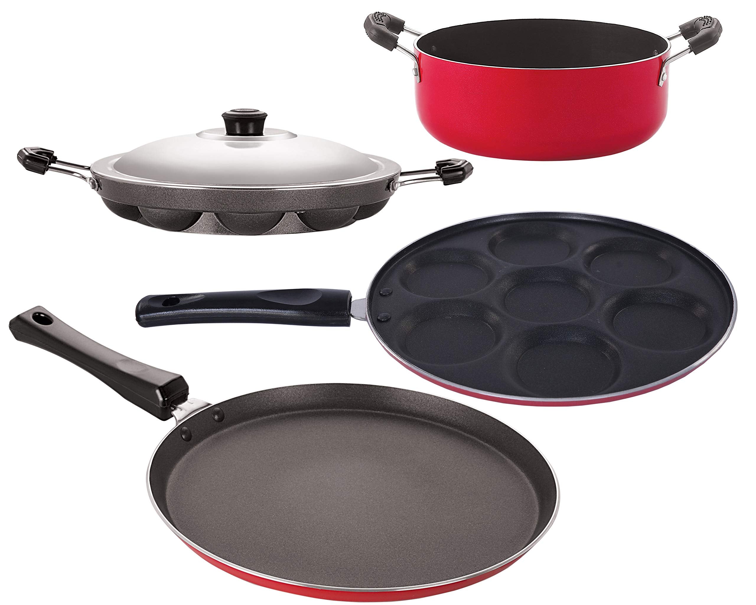 Nirlon NonStick 4 Piece Spiral Bottom Aluminium Kitchenware Combo Gift Item Set