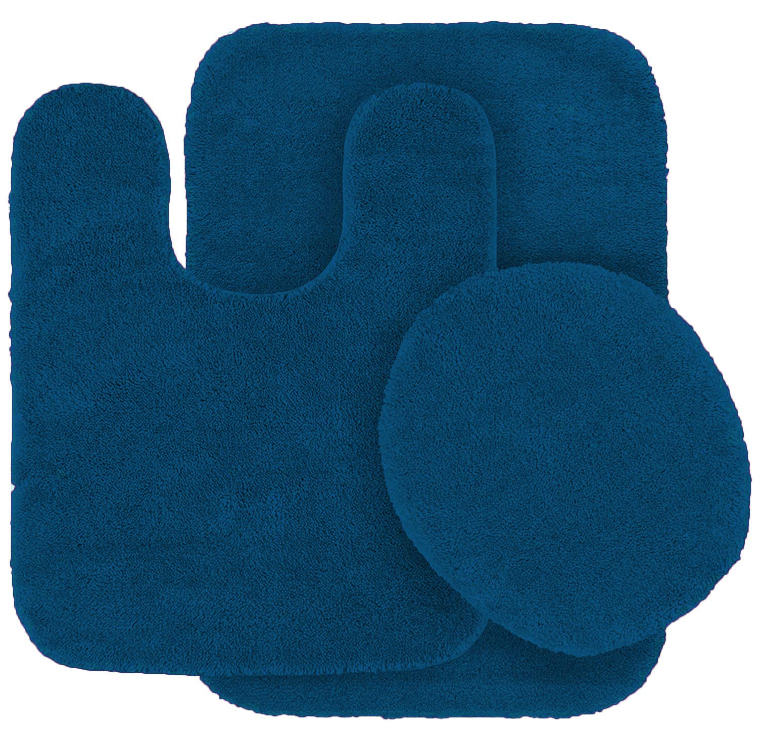 Mk Home Llc 3 Piece Bathroom Rug Set Bath Rug, Contour Mat, & Lid Cover Non-Slip With Rubber Backing Solid Royal Blue New