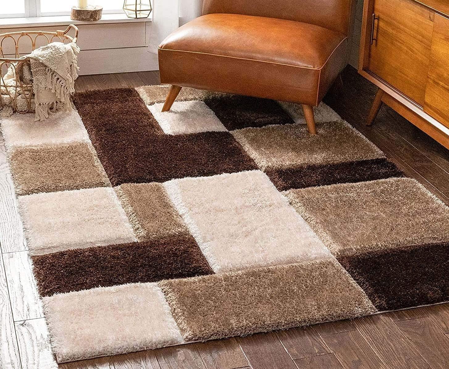 SHREE GANESH Furnishing Anti Slip Shaggy Fluffy Fur Rectangular Rugs And Carpet For Living Room, Bedroom (Beige, 4 X 6 Feet)