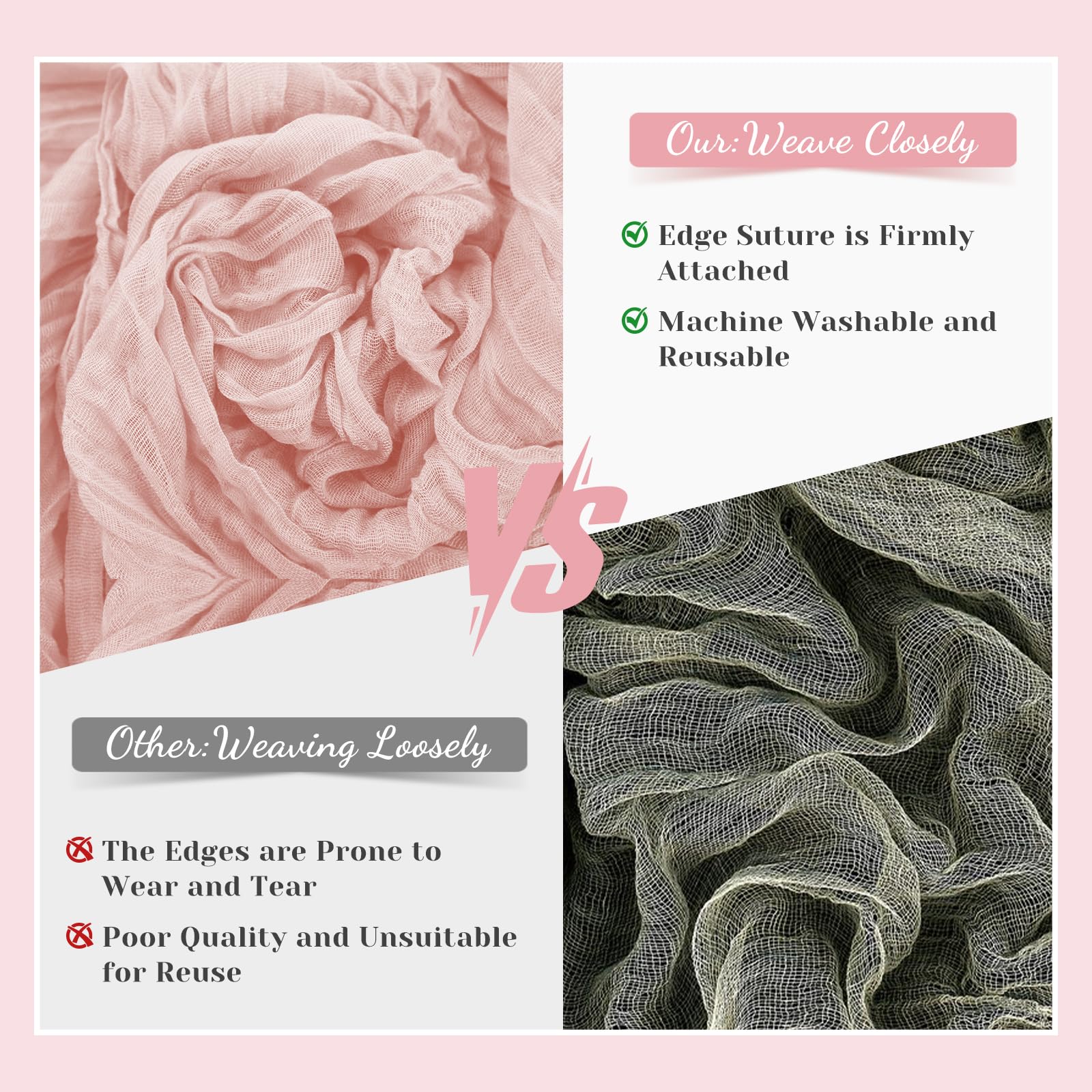 Pink Table Runner, 10Ft 120in Cheesecloth Table Runner, Gauze Rustic Cheese Cloth Table Runners for Wedding, Party, Baby & Brida