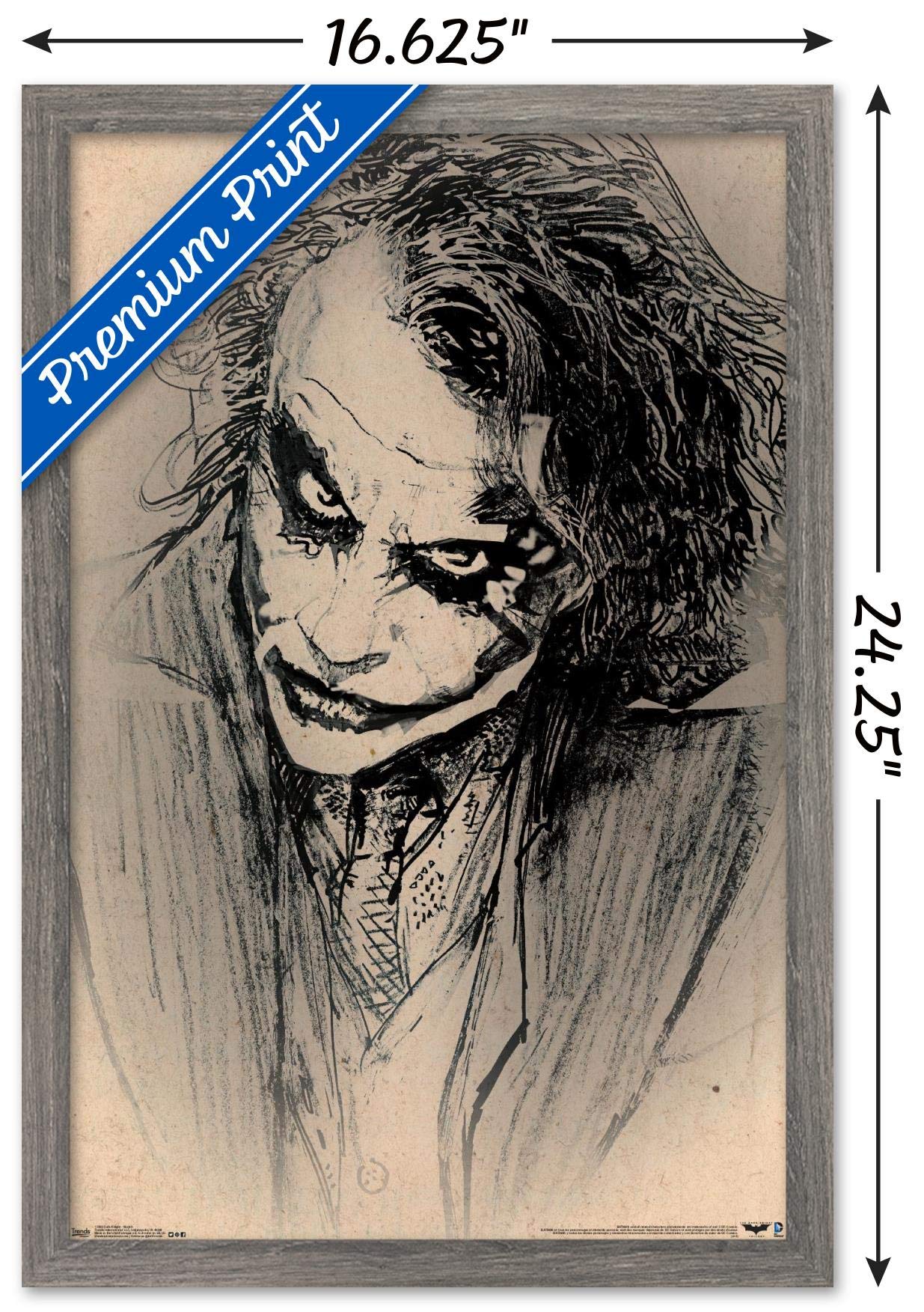 Trends International Dc Comics Movie-The Dark Knight-The Joker-Sketch Wall Poster, 14.725'' X 22.375'', Barnwood Framed Version
