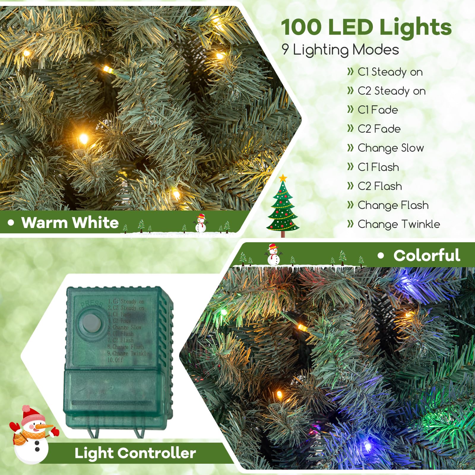 GOFLAME 4.5FT Pre-Lit Pencil Christmas Tree, Hinged Artificial Xmas Tree with 256 Branch Tips, 100 LED Lights, 9 Lighting Modes