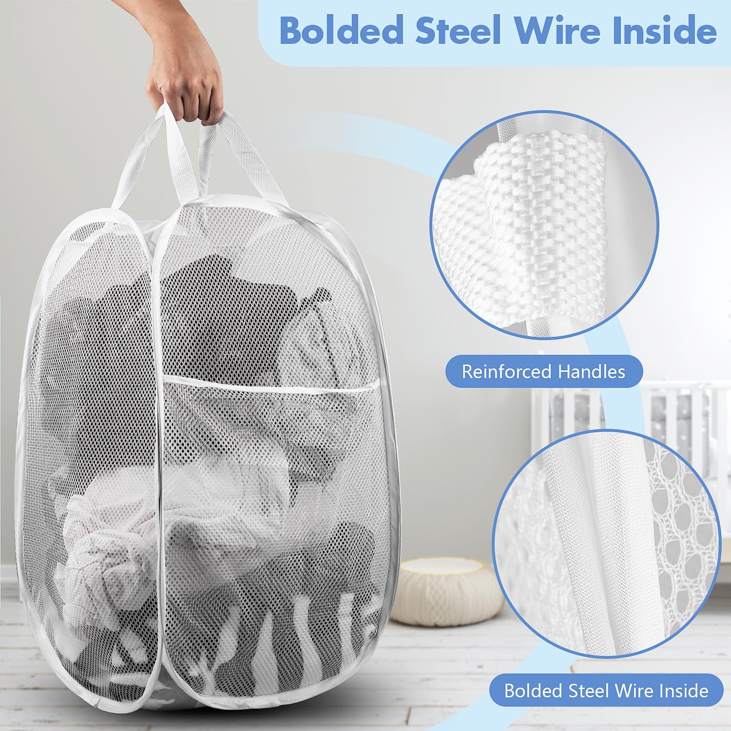 Ducoo Pop Up Laundry Hamper, 14.6 X 14.6 X 22.5 In, Mesh, Foldable, White