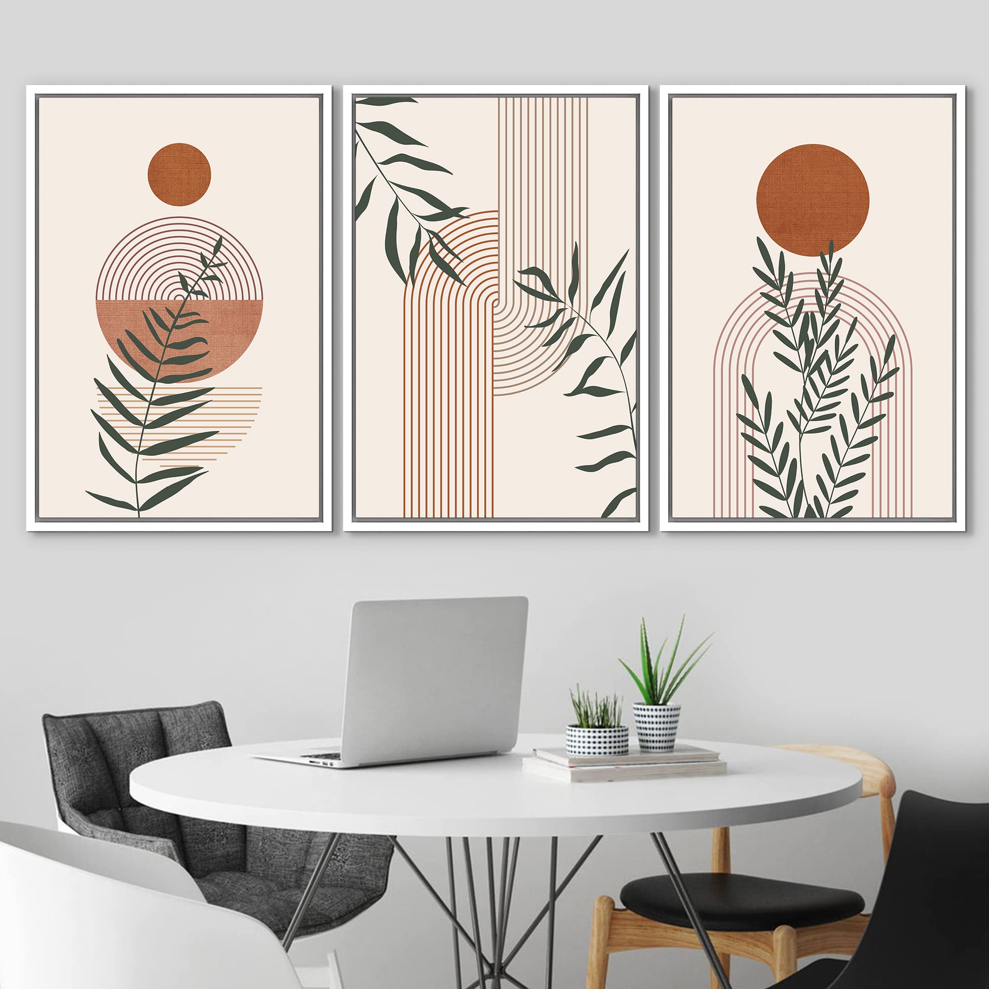 Idea4Wall Framed Canvas Print Wall Art Set Geometric Forest Plant Polygon Landscape Abstract Nature Illustrations Modern Art Nor