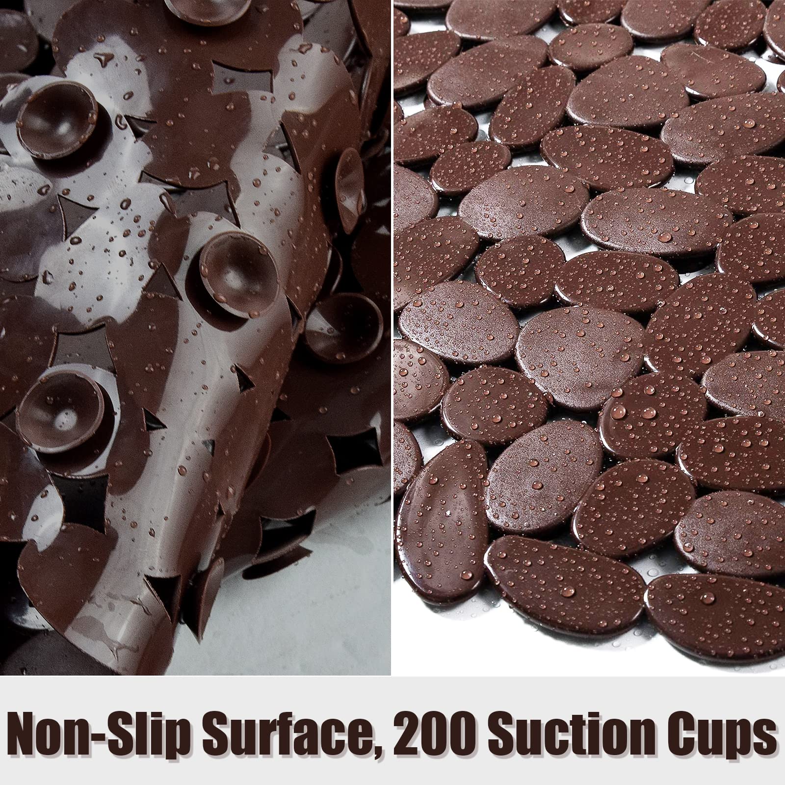 Songziming Bathtub Mat Non Slip Pebble Bath Shower Mat With Drain Holes, Suction Cups Mat For Tub (16'' W X 35'' L,Brown)