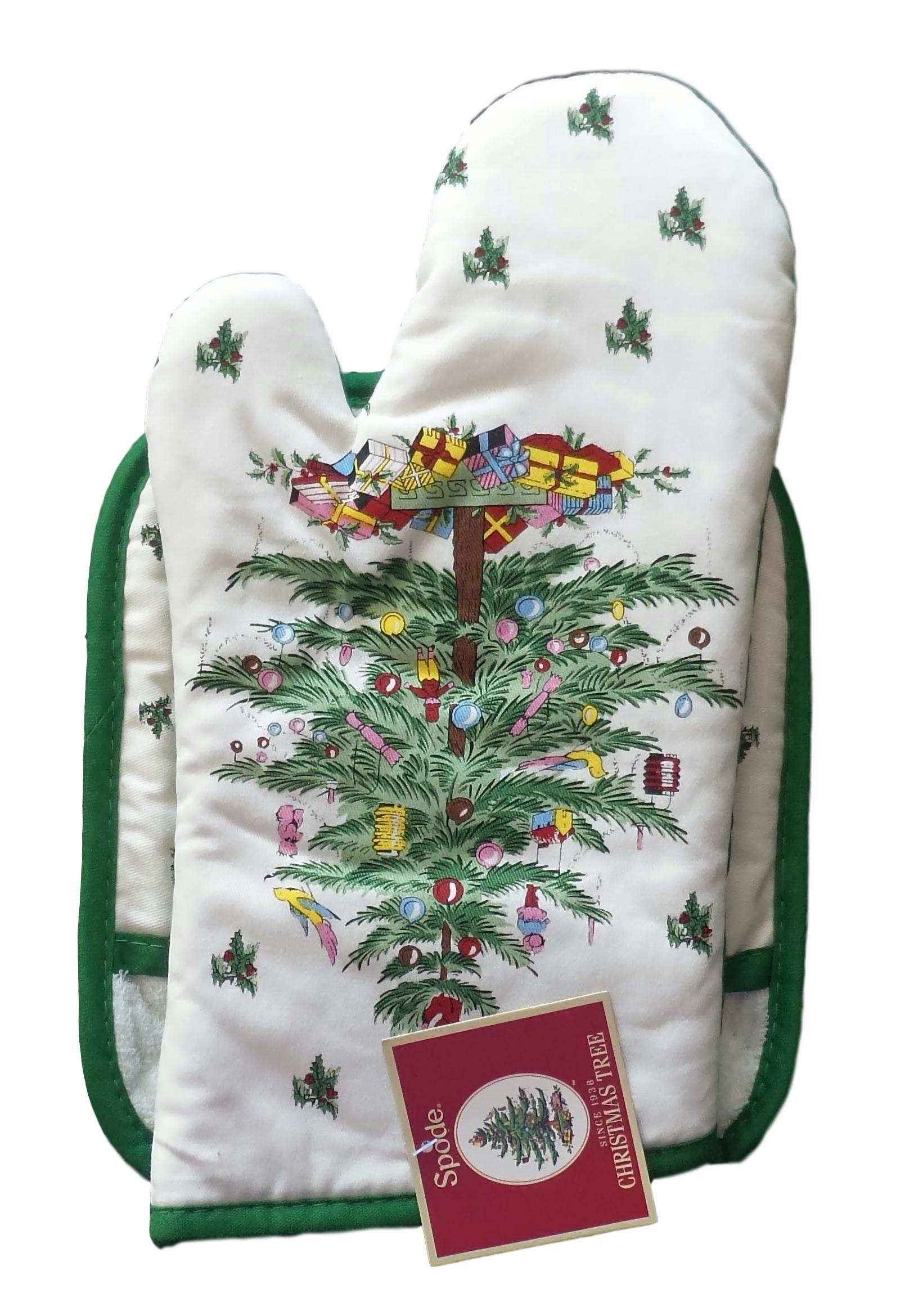 Spode Christmas Tree 2-pc Kitchen Gift Set: Oven Mitt & Square Pot Holder