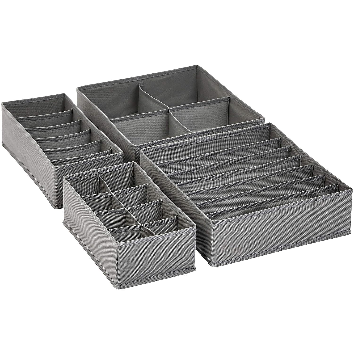 Amazon Basics Dresser Drawer Storage Organizer for Undergarments, Set of 4 - gray