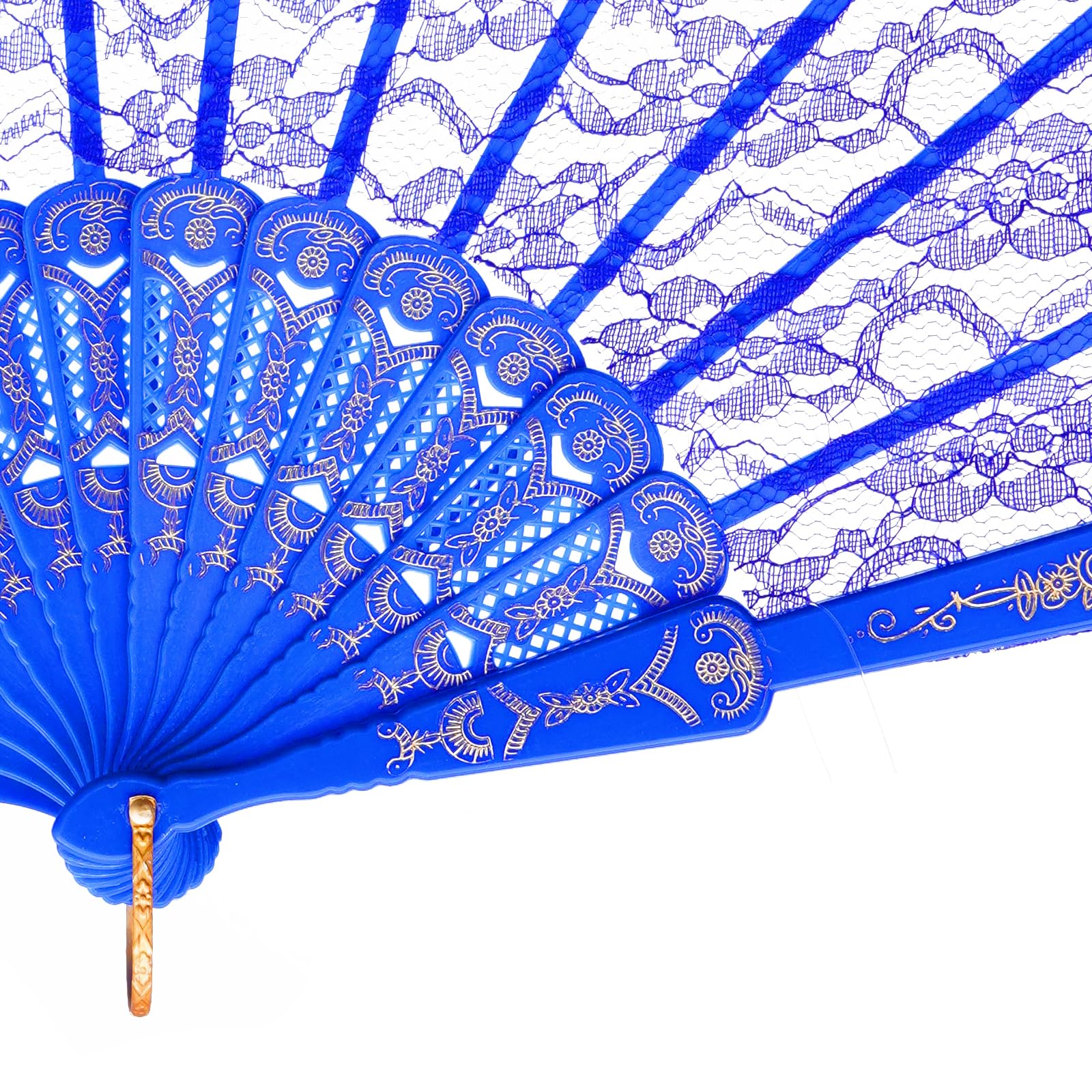 QIRMIZI 30 Pack Lace Handheld Folding Fan - Elegant Bamboo Silk Fan for Women's Wedding Decoration and Dancing Party - Royal Blu