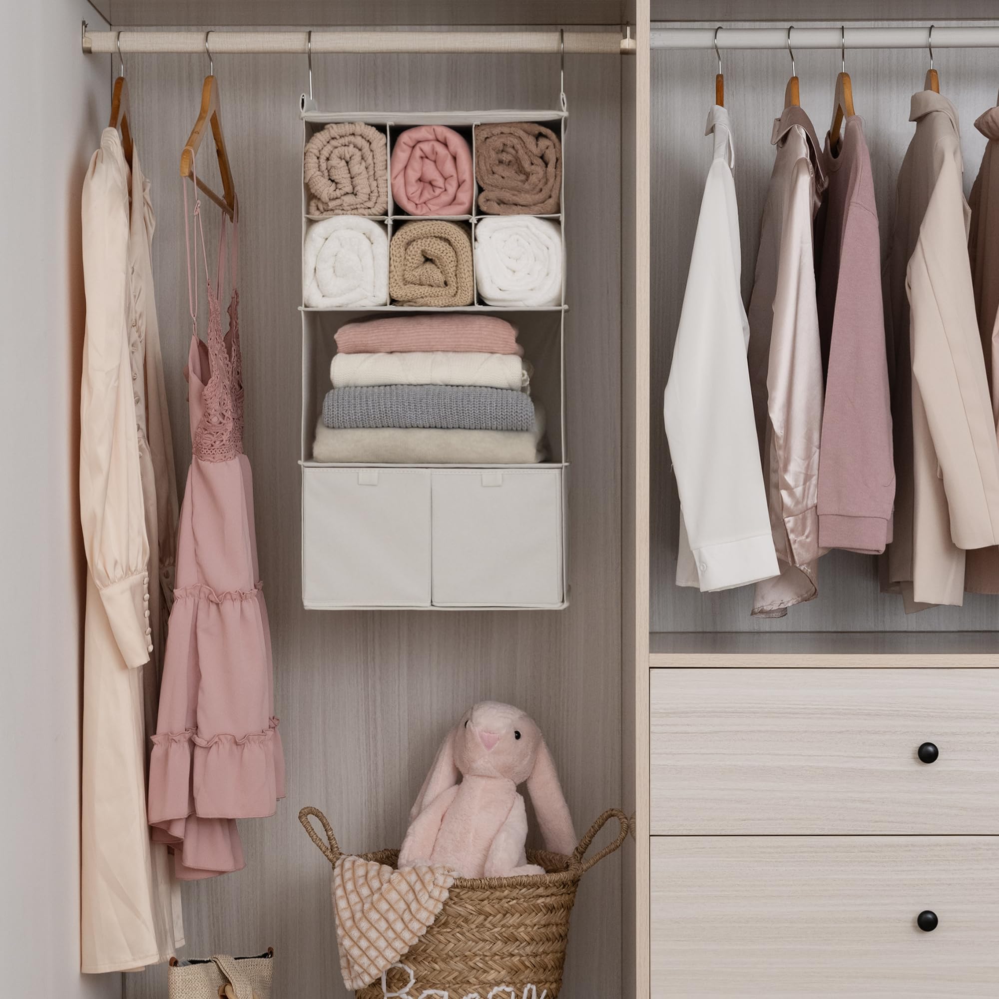 Granny Says Hanging Closet Organizer With Drawers, 4 Shelf Dividers Closet Hanging Organizer, Foldable Hanging Shelves For Cloth